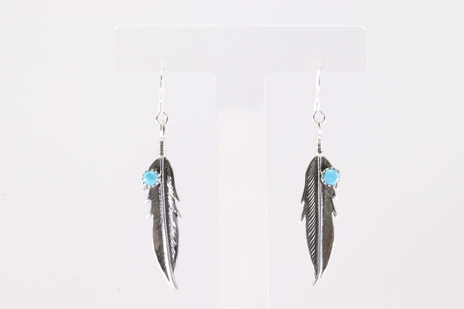America Sterling Silver Turquoise Dangling Feather Dangling Earring's. (1 of 4)