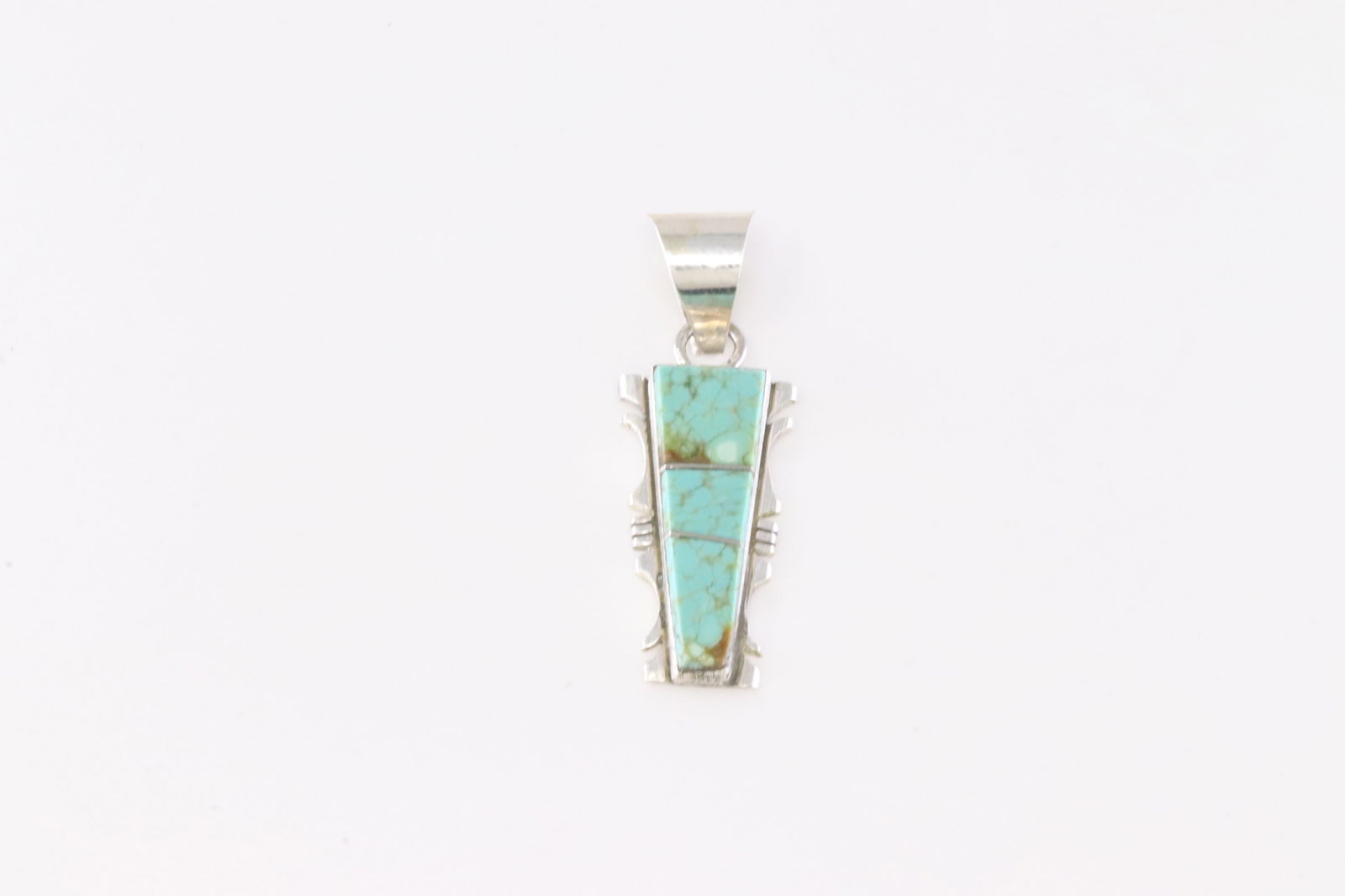Native America Navajo Sterling Silver Turquoise Inlay Pendant By S.F.: This is a Native America Navajo Sterling Silver Turquoise Inlay Pendant By S.F.