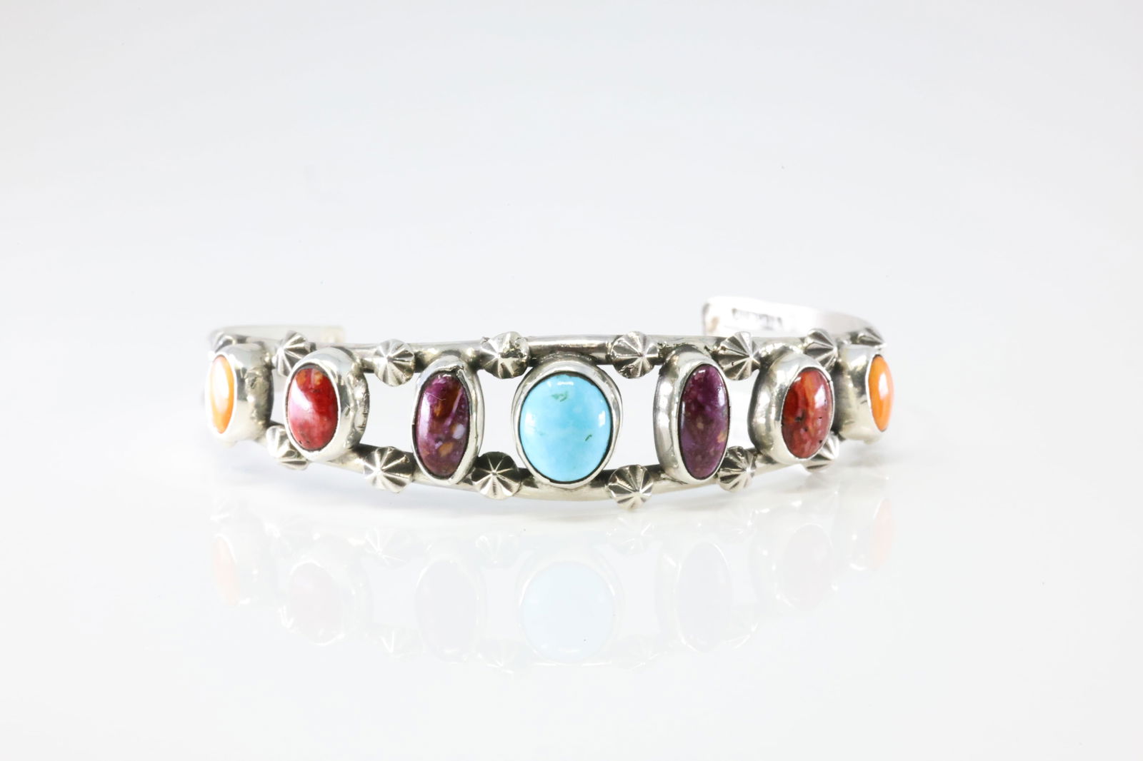 America Sterling Silver Multicolor Stone Bracelet Cuff. (1 of 4)