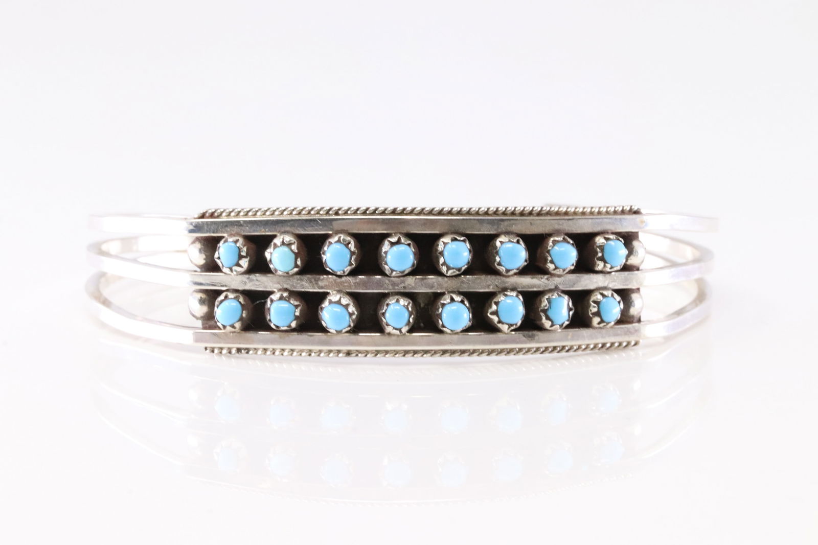 Native America Zuni Sterling Silver Turquoise Bracelet Cuff By Suzie Livigston. (1 of 4)