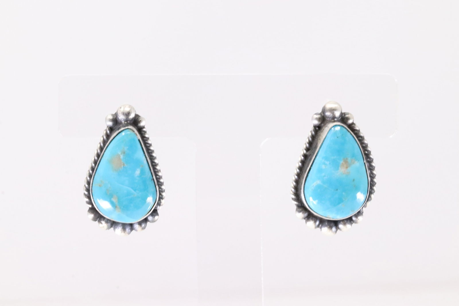 Native America Navajo Sterling Silver Kingman Turquoise Post Earring's By Elouise Kee. (1 of 4)