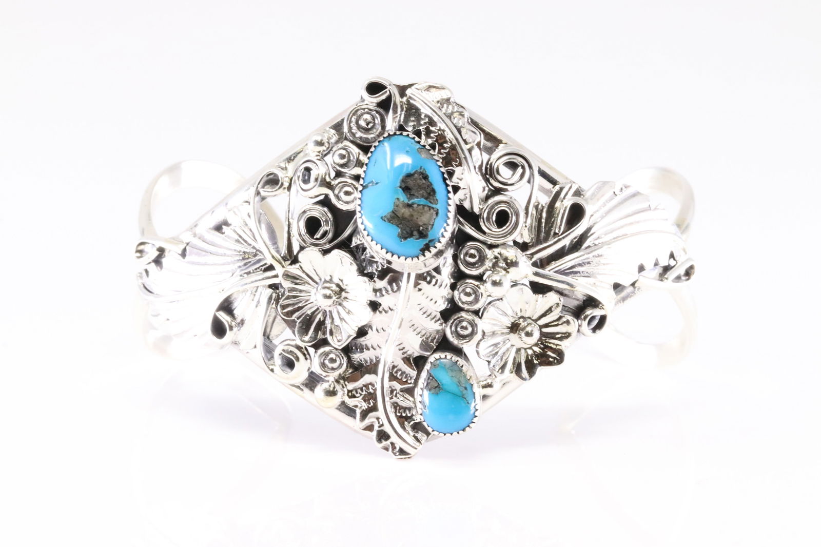 Native America Navajo Sterling Silver Turquoise Bracelet Cuff By HBY. (1 of 4)