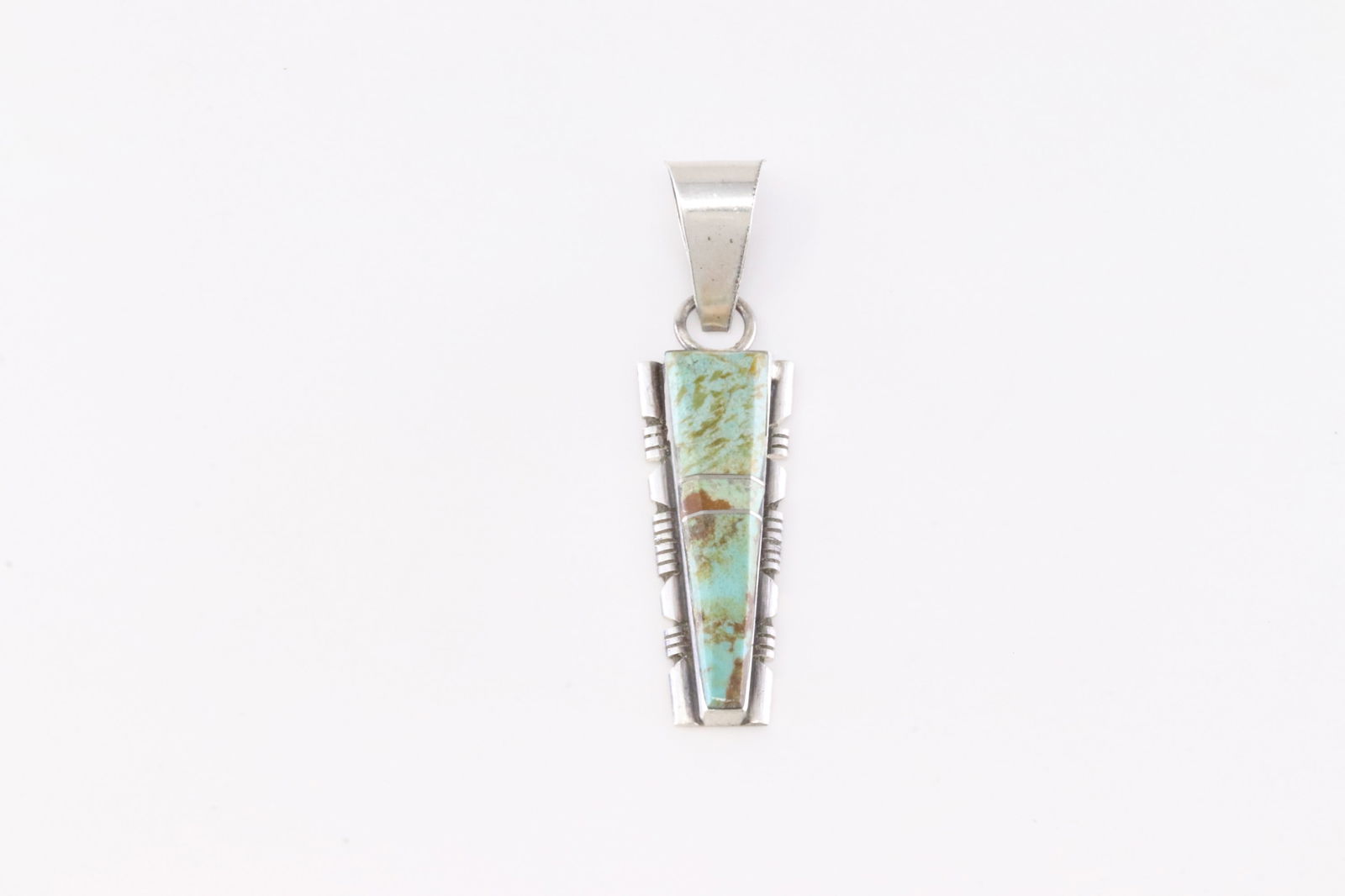 Native America Navajo Sterling Silver Turquoise Pendant By S.F.: This is a Native America Navajo Sterling Silver Turquoise Pendant By S.F.
