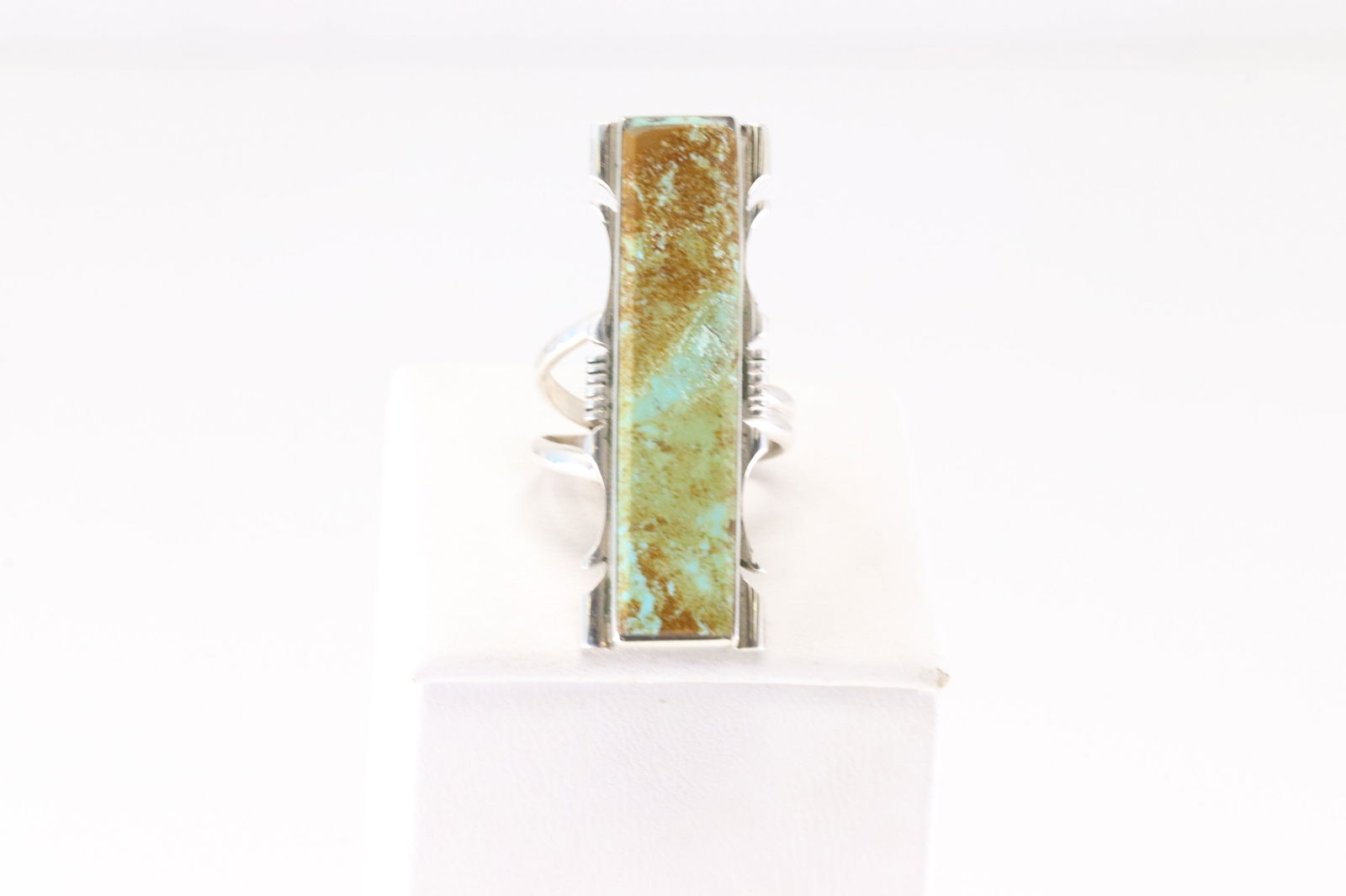 Native America Navajo Sterling Silver Turquoise Inlay Ring By SF.: This is a Native America Navajo Sterling Silver Turquoise Inlay Ring By SF. Stamp SF. Ring Size: 7.50.