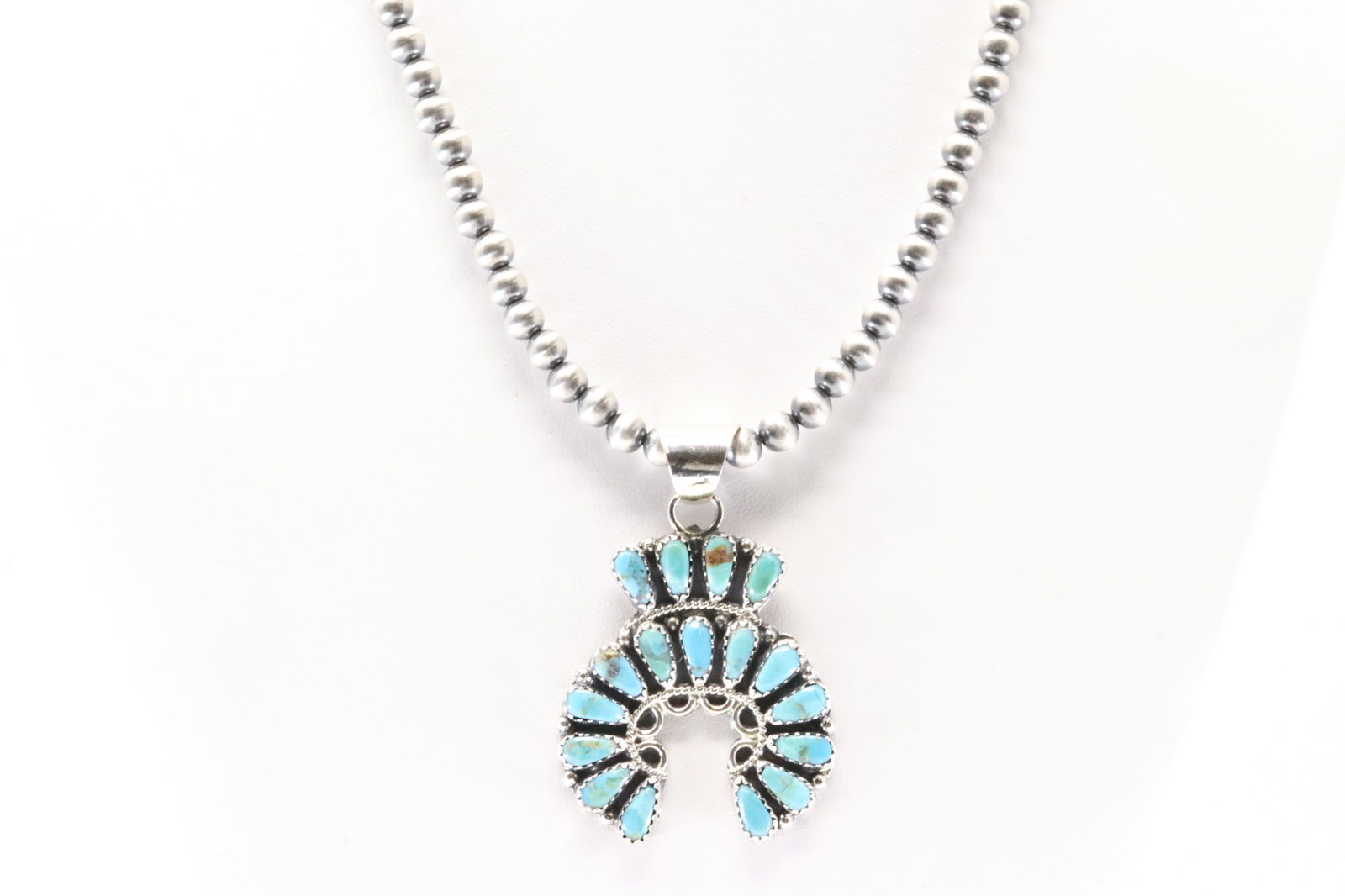Native America Navajo Sterling Silver Turquoise Pendant By Zeita Begay. With Pearl Beaded Sterling (1 of 4)