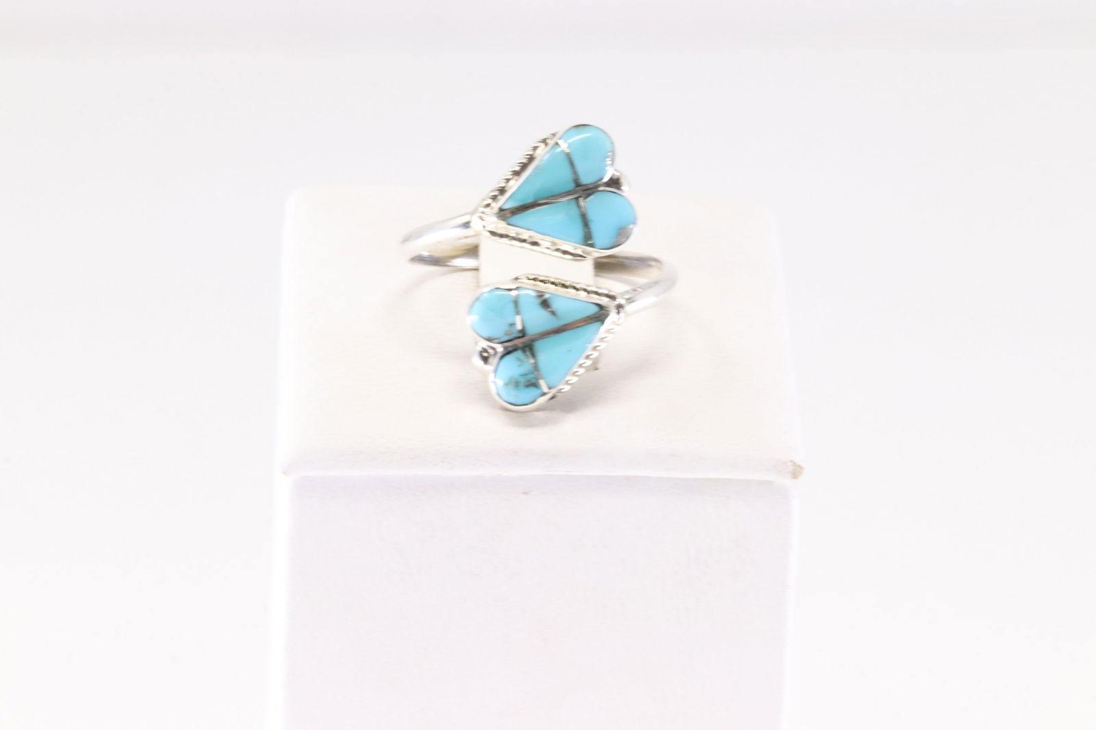 Native America Zuni Sterling Silver Turquoise Inlay Ring By RVN.: This is a Native America Zuni Sterling Silver Turquoise Inlay Ring By RVN. Stamp RVN. Ring Size: 8.50.