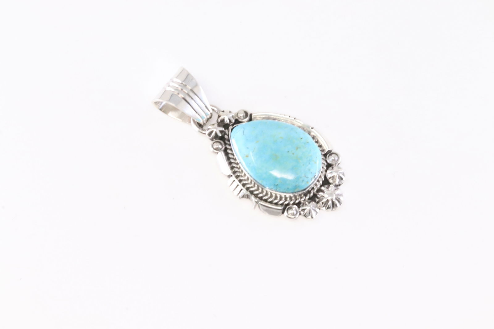 Native America Navajo Sterling Silver Turquoise Pendant By Marita Benally.: This is a Native America Navajo Sterling Silver Turquoise Pendant By Marita Benally. Stamp From R.B Company.