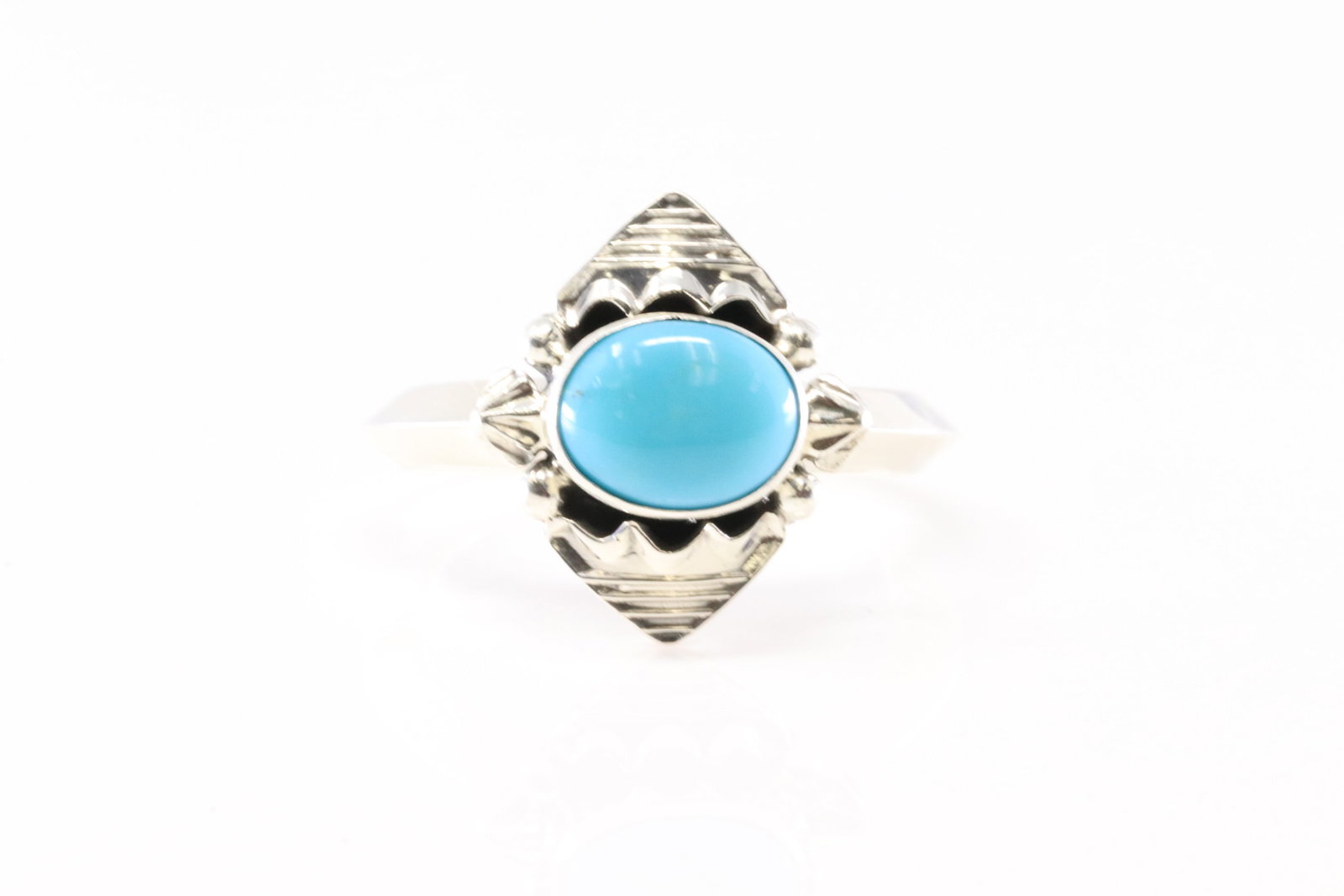 Native America Navajo Sterling Silver Turquoise Ring By David Lopez. From R.B Company.: This is a Native America Navajo Sterling Silver Turquoise Ring By David Lopez. From R.B Company. Stamp By R.B Company. Ring Size: 9.00.