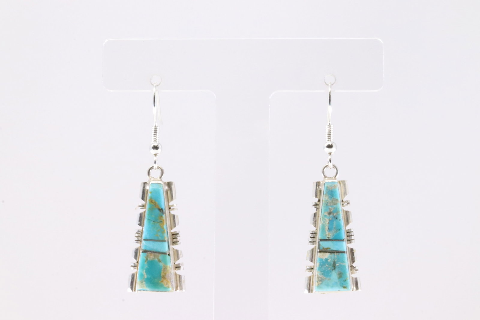 Native America Navajo Sterling Silver Kingman Turquoise Inlay Dangling Earring's By Steve Francisco.: This is a Native America Navajo Sterling Silver Kingman Turquoise Inlay Dangling Earring's By Steve Francisco. Stamp SF.