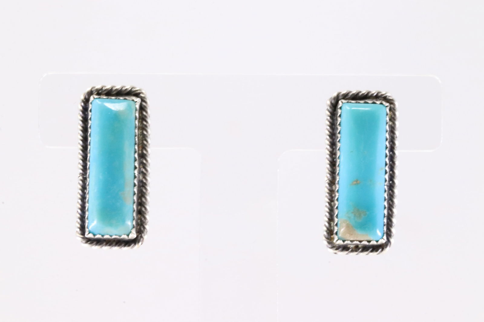 Native America Navajo Sterling Silver Kingman Turquoise Post Earring's By Virginia Becenti.: This is a Native America Navajo Sterling Silver Kingman Turquoise Post Earring's By Virginia Becenti.