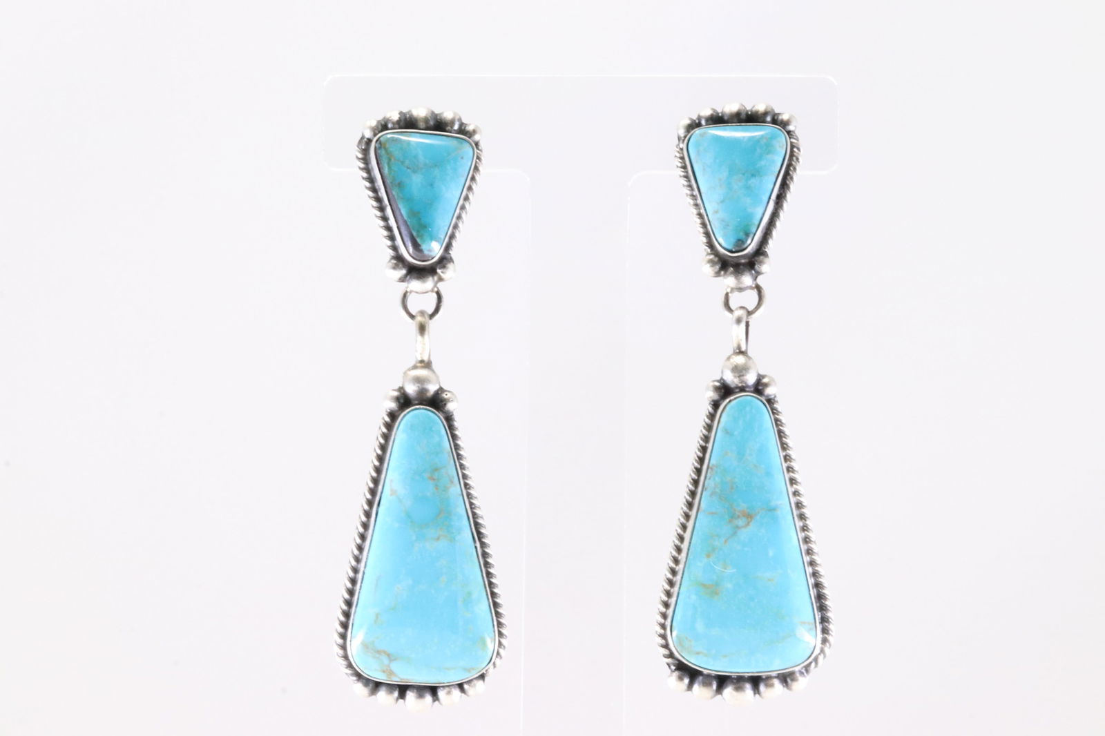 Native America Navajo Sterling Silver Kingman Turquoise Post / Dangling Earring's By Elouise Kee.: This is a Native America Navajo Sterling Silver Kingman Turquoise Post / Dangling Earring's By Elouise Kee.