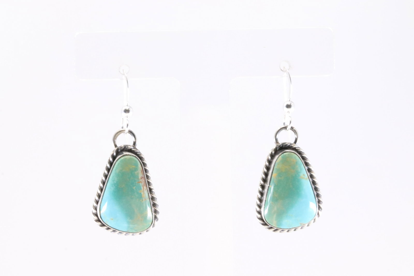Native America Navajo Sterling Silver Kingman Turquoise Dangling Earring's By Chassity Belone.: This is a Native America Navajo Sterling Silver Kingman Turquoise Dangling Earring's By Chassity Belone. Stamp C.Belone.