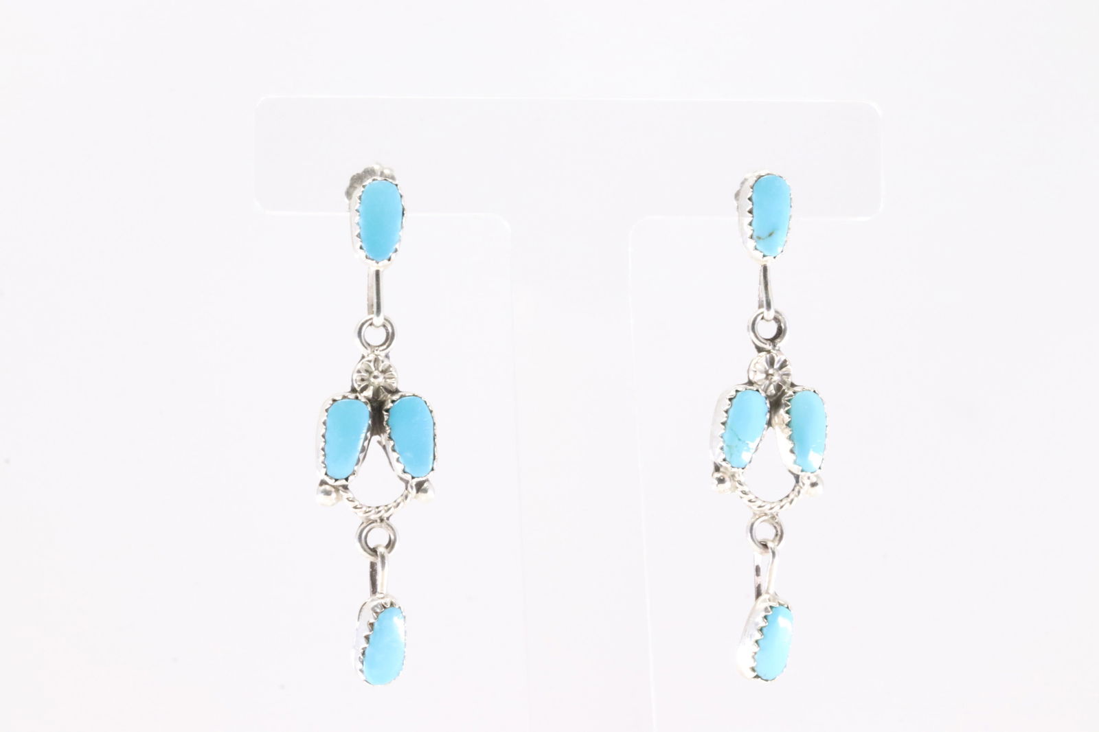Native America Zuni Sterling Silver Turquoise Post Dangling Earring's By Claudine Peneketa.: This is a Native America Zuni Sterling Silver Turquoise Post Dangling Earring's By Claudine Peneketa. Stamp C.