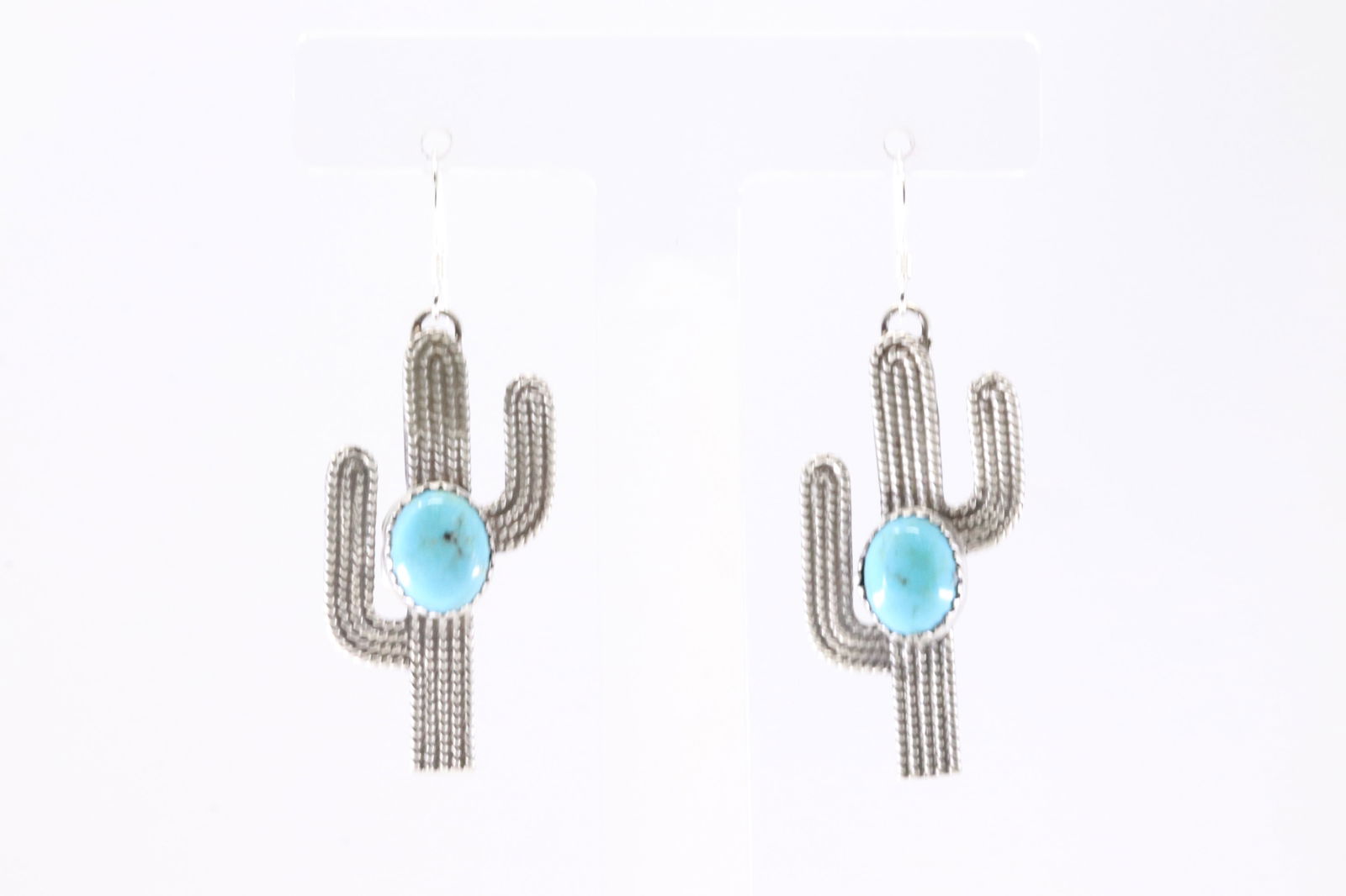Native America Navajo Sterling Silver Turquoise Cactus Dangling Earring's By Annette Chiquito.: This is a Native America Navajo Sterling Silver Turquoise Cactus Dangling Earring's By Annette Chiquito. Stamp A.