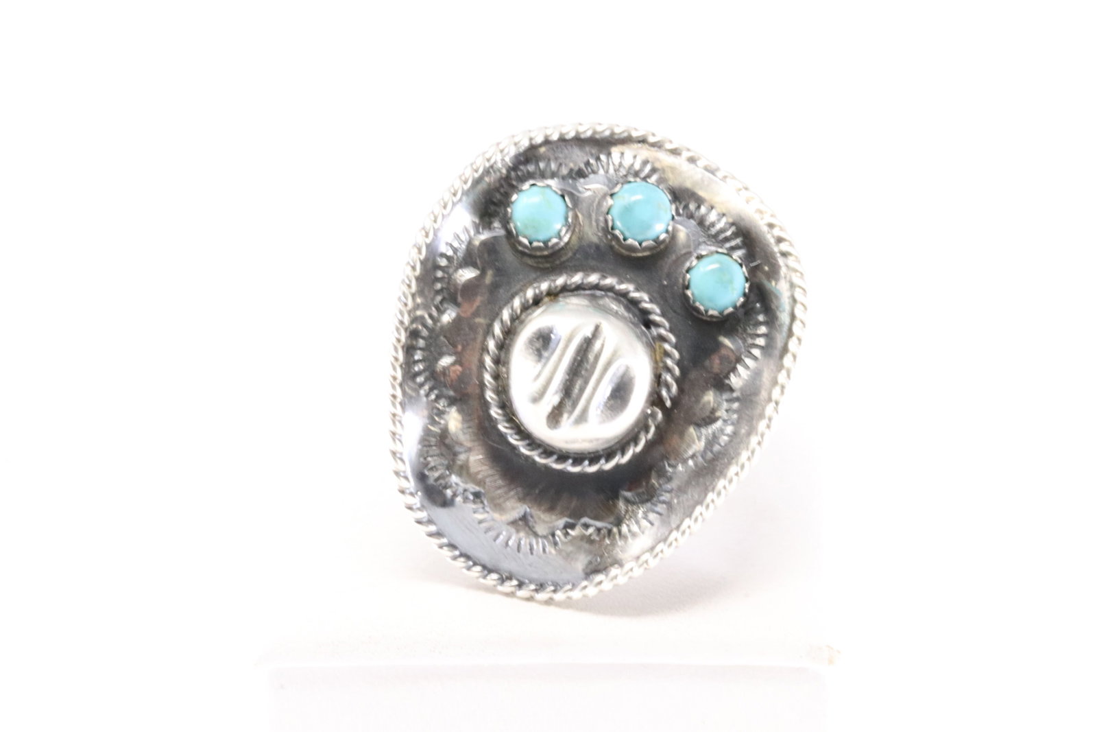 Native America Navajo Sterling Silver Turquoise Cowboy Hat Ring By Bobby Platero.: This is a Native America Navajo Sterling Silver Turquoise Cowboy Hat Ring By Bobby Platero. Ring size: 7.50.
