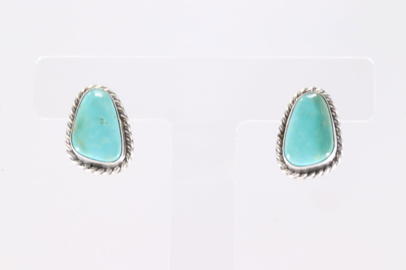 Native America Navajo Sterling Silver Kingman Turquoise Post Earring's By Chassity Belone.: This is a Native America Navajo Sterling Silver Kingman Turquoise Post Earring's By Chassity Belone.