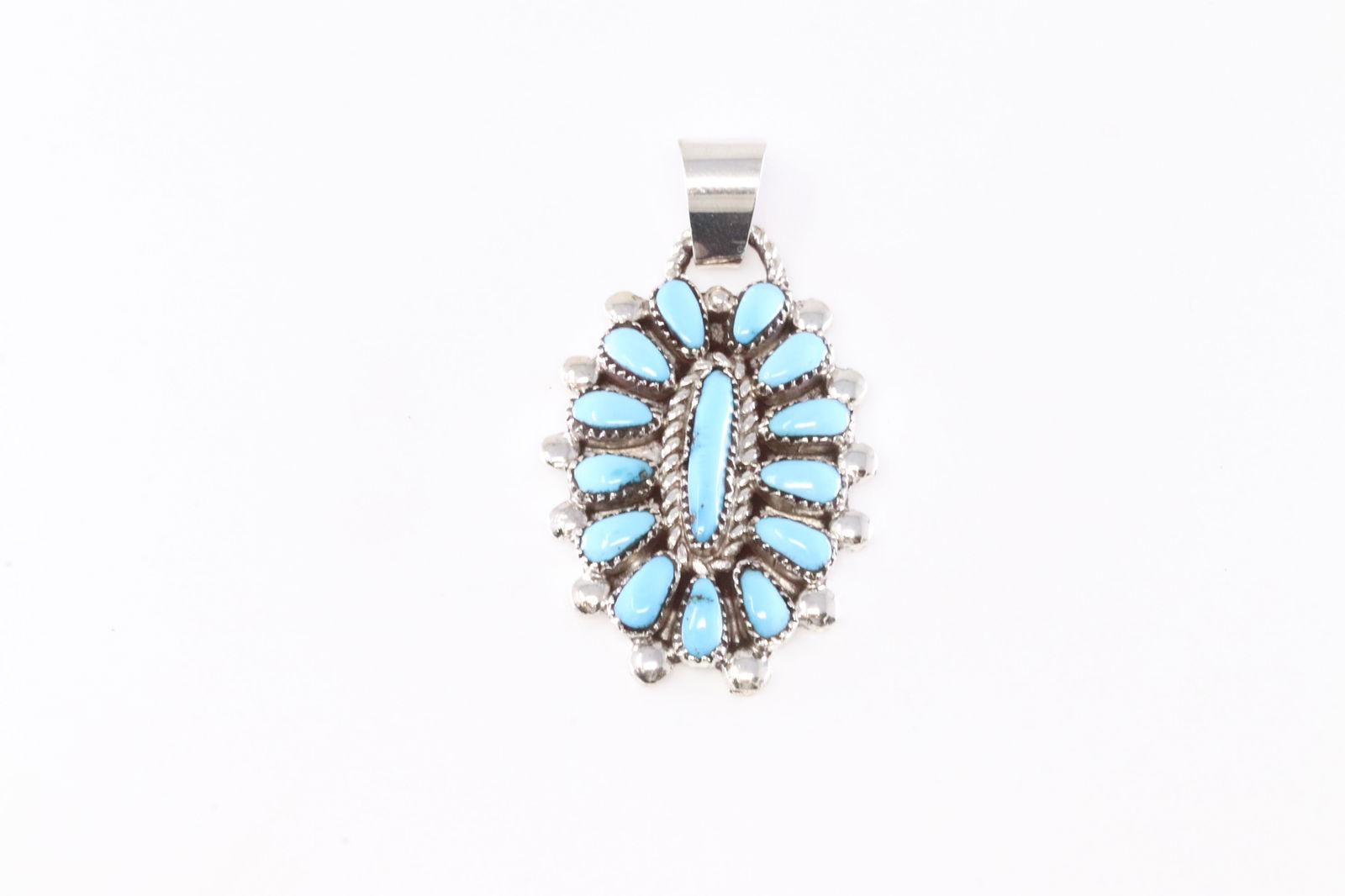 Native America Zuni Sterling Silver Turquoise Pendant By Lorraine Waatsa.: This is a Native America Zuni Sterling Silver Turquoise Pendant By Lorraine Waatsa. Stamp LW.
