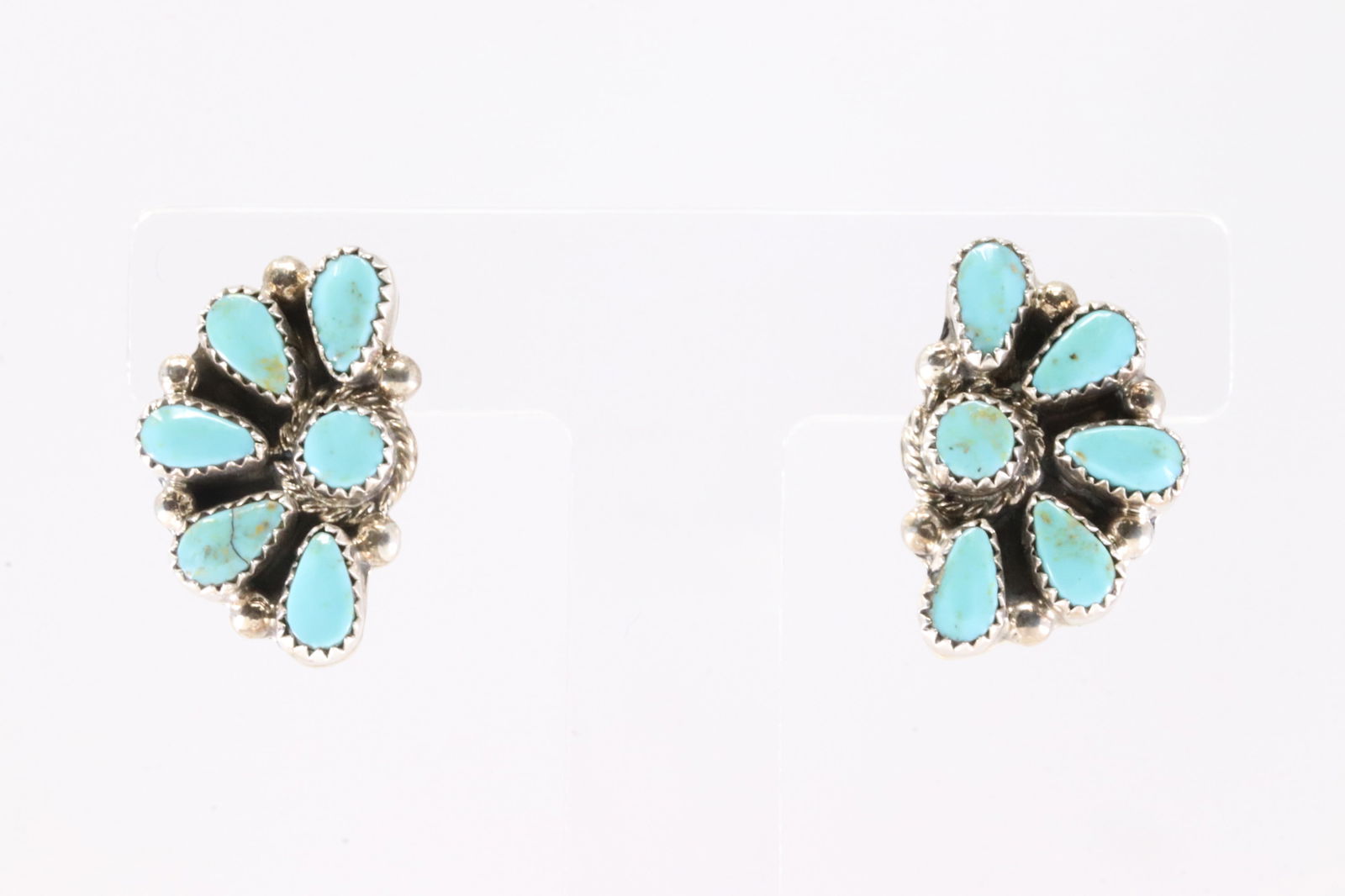Native America Zuni Sterling Silver Turquoise Post Earring's By Alicia Wilson.: This is a Native America Zuni Sterling Silver Turquoise Post Earring's By Alicia Wilson. Stamp AJW.