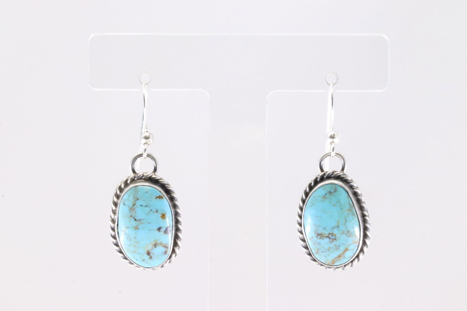 Native America Navajo Sterling Silver Kingman Turquoise Dangling Earring's By Chassity Belone.: This is a Native America Navajo Sterling Silver Kingman Turquoise Dangling Earring's By Chassity Belone.