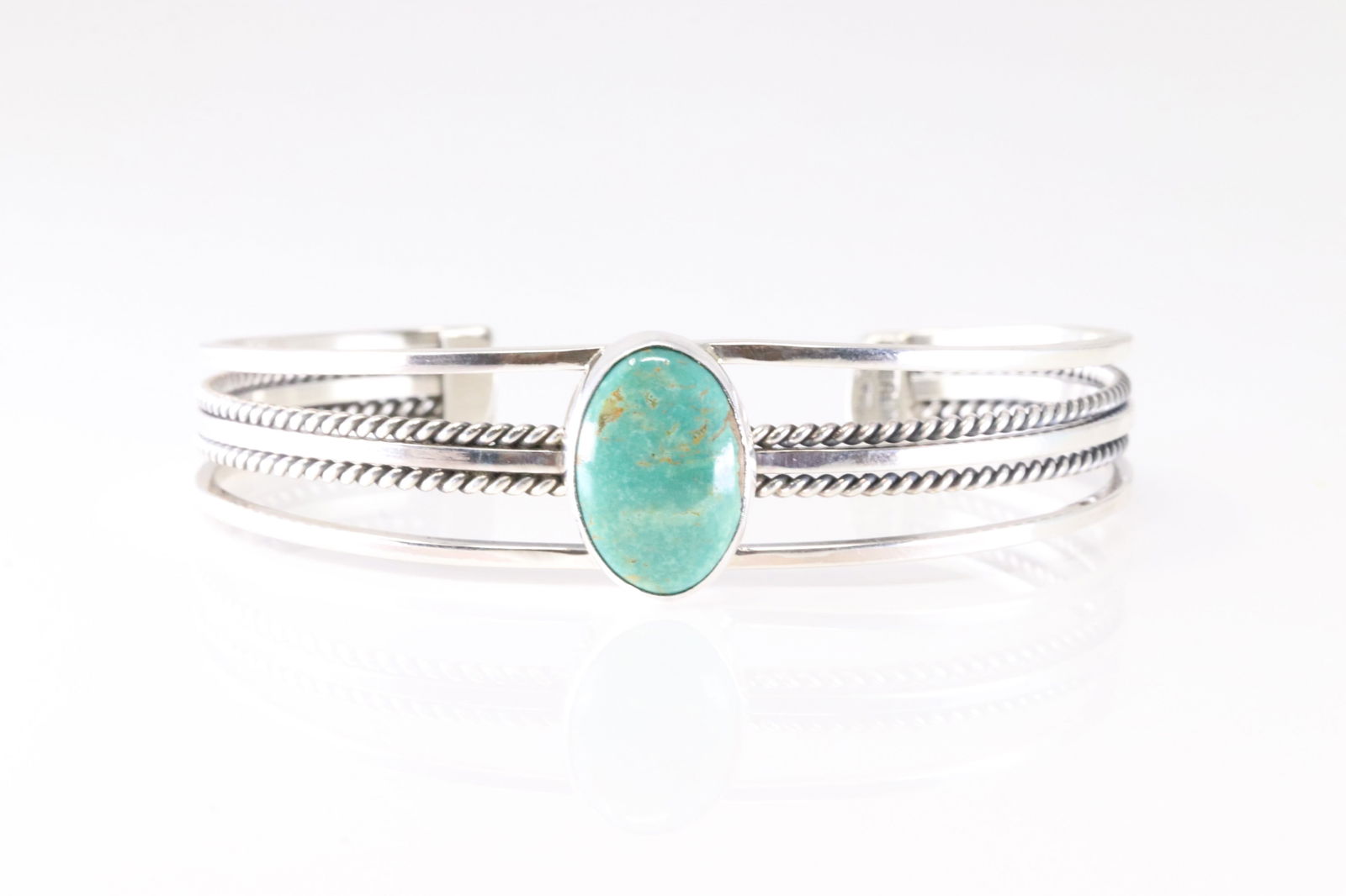 Native American Navajo Sterling Silver Turquoise Bracelet Cuff By R.: This is a Native American Navajo Sterling Silver Turquoise Bracelet Cuff By R. Stamp R.