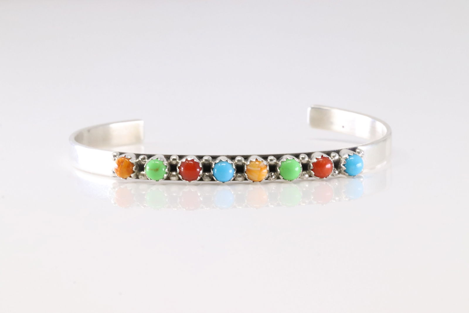 Native America Navajo Sterling Silver Multicolor Stone Bracelet Cuff By GP.: This is a Native America Navajo Sterling Silver Multicolor Stone Bracelet Cuff By GP. Stamp GP.
