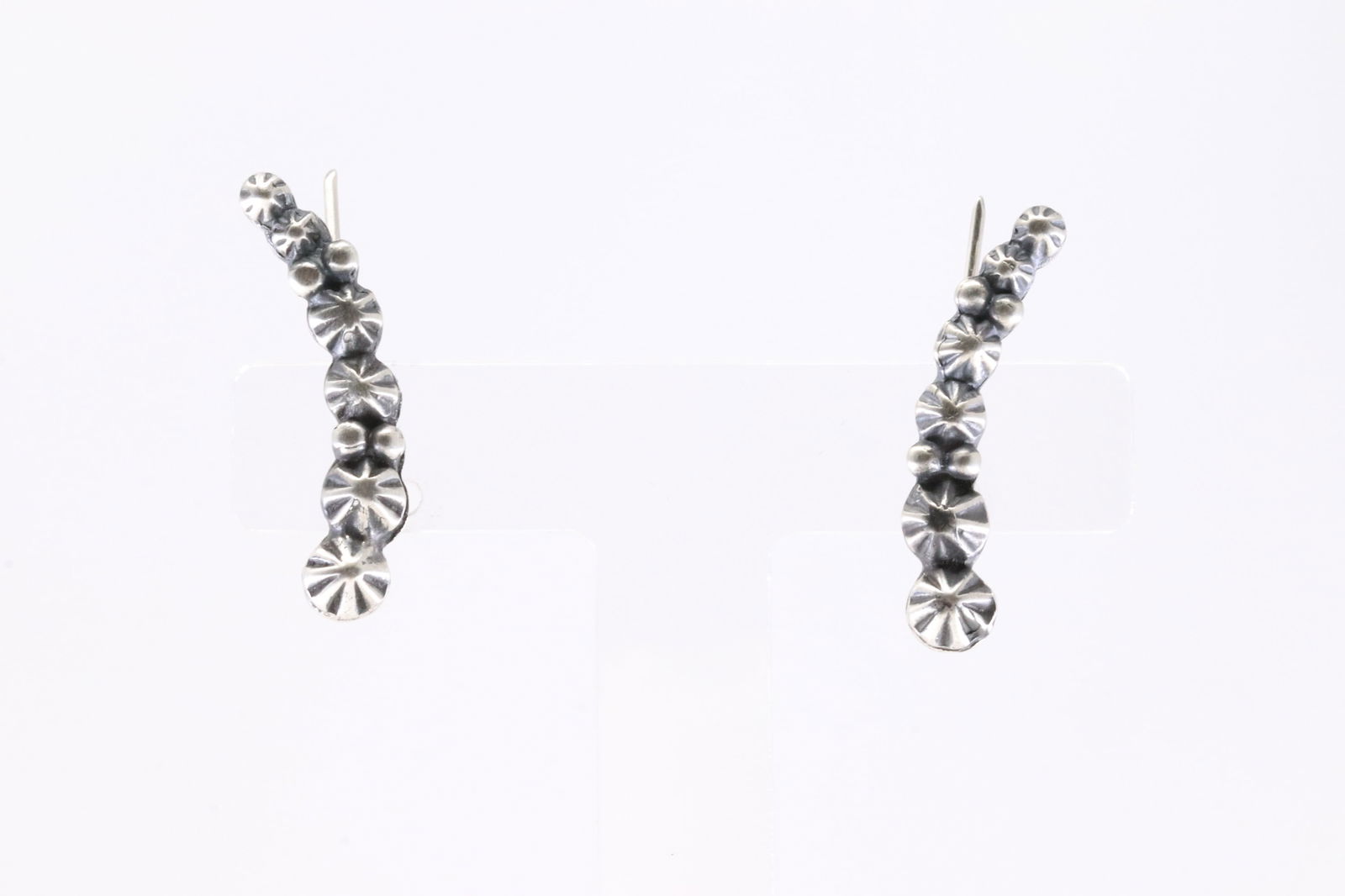 Native America Navajo Sterling Silver Solid Stamped Ear Climbers Earring's By Irvin Tsosie. From R.B: This is a Native America Navajo Sterling Silver Solid Stamped Ear Climbers Earring's By Irvin Tsosie. From R.B Company. Stamp By R.B Company.