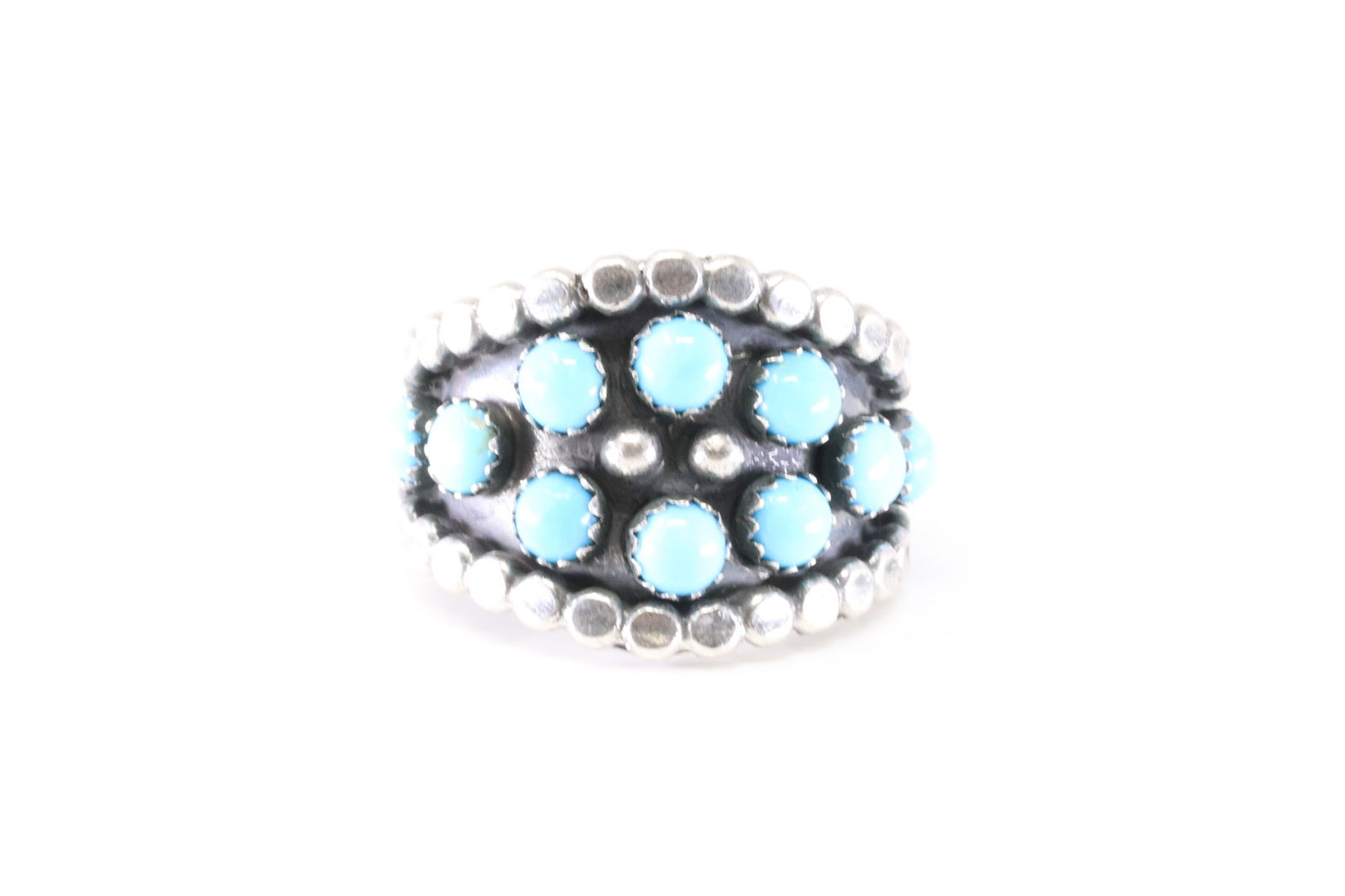 Native America Navajo Sterling Silver Turquoise Ring By Kenny Lonjose.: This is a Native America Navajo Sterling Silver Turquoise Ring By Kenny Lonjose. Stamp Z. Ring Size: 8.50.