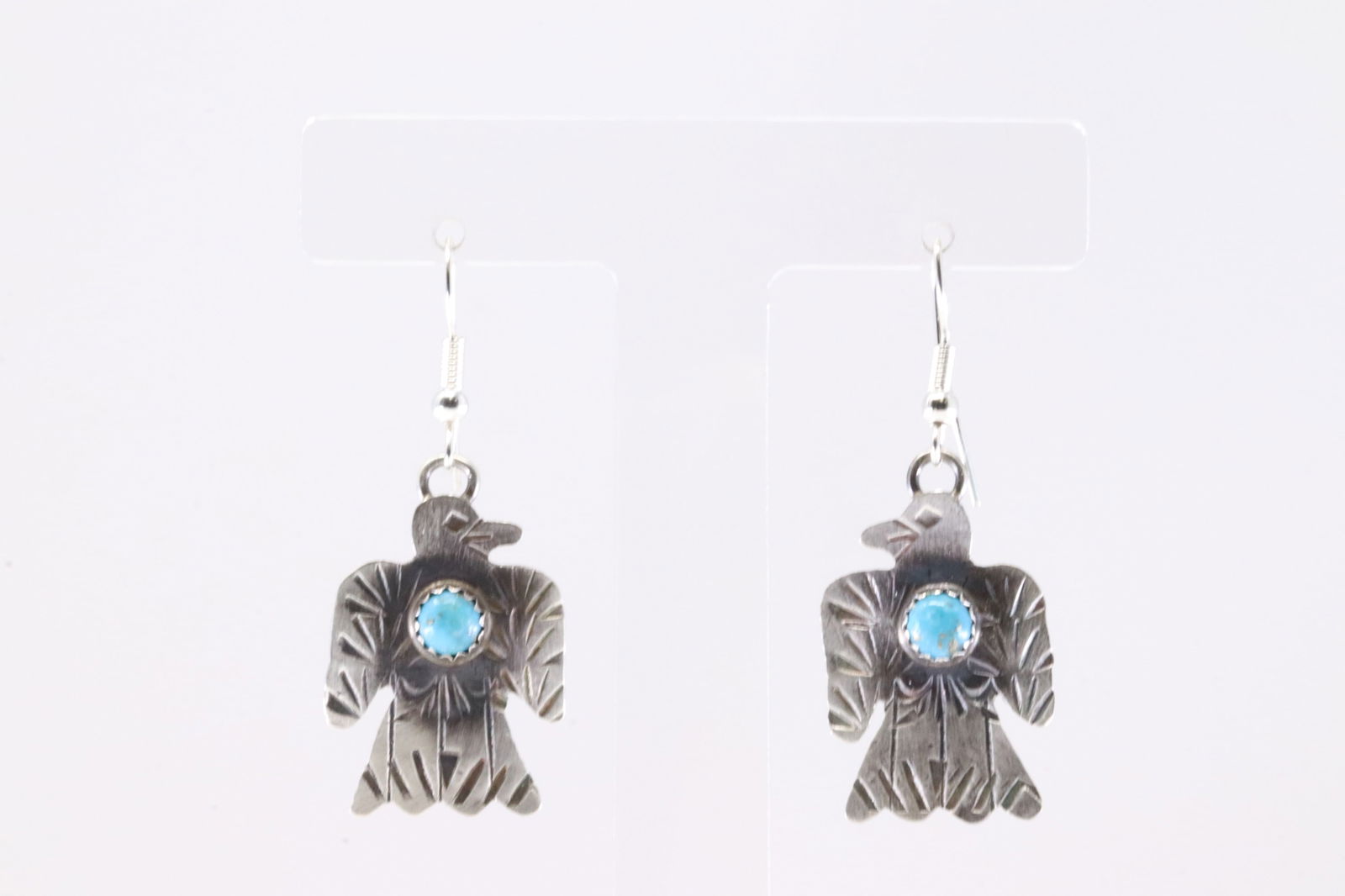 Native America Navajo Sterling Silver Kingman Turquoise Thunderbird Dangling Earring's By Gabriela: This is a Native America Navajo Sterling Silver Kingman Turquoise Thunderbird Dangling Earring's By Gabriela Yazzie. Stamp G.T.Y.