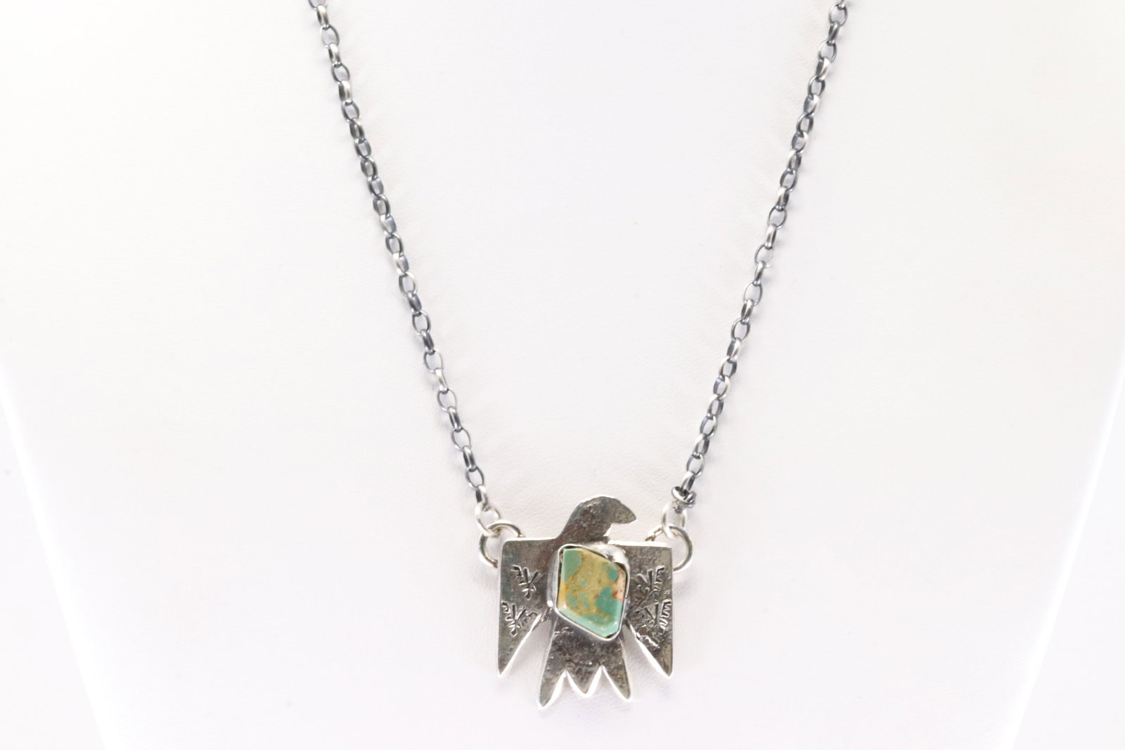 Native America Zuni Sterling Silver Turquoise Thunderbird Necklace By Jude Candelaria. (1 of 4)