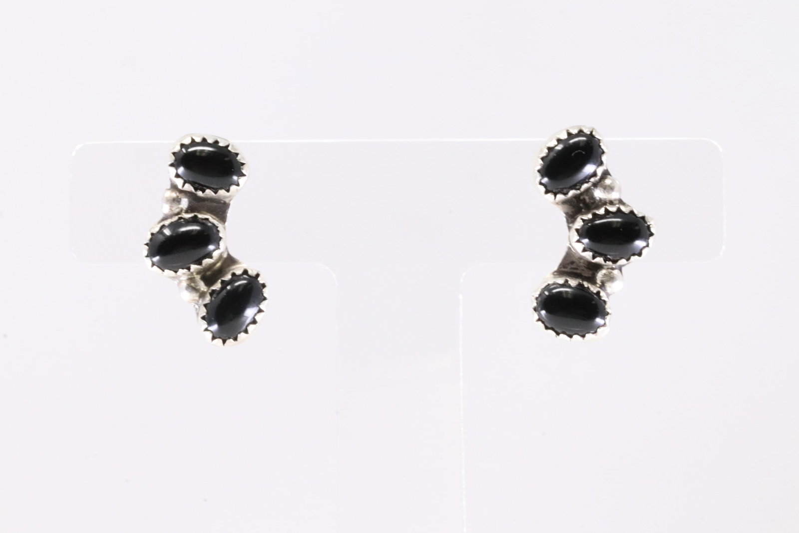 Native America Navajo Sterling Silver Black Onyx Post Earring's By B. (1 of 4)