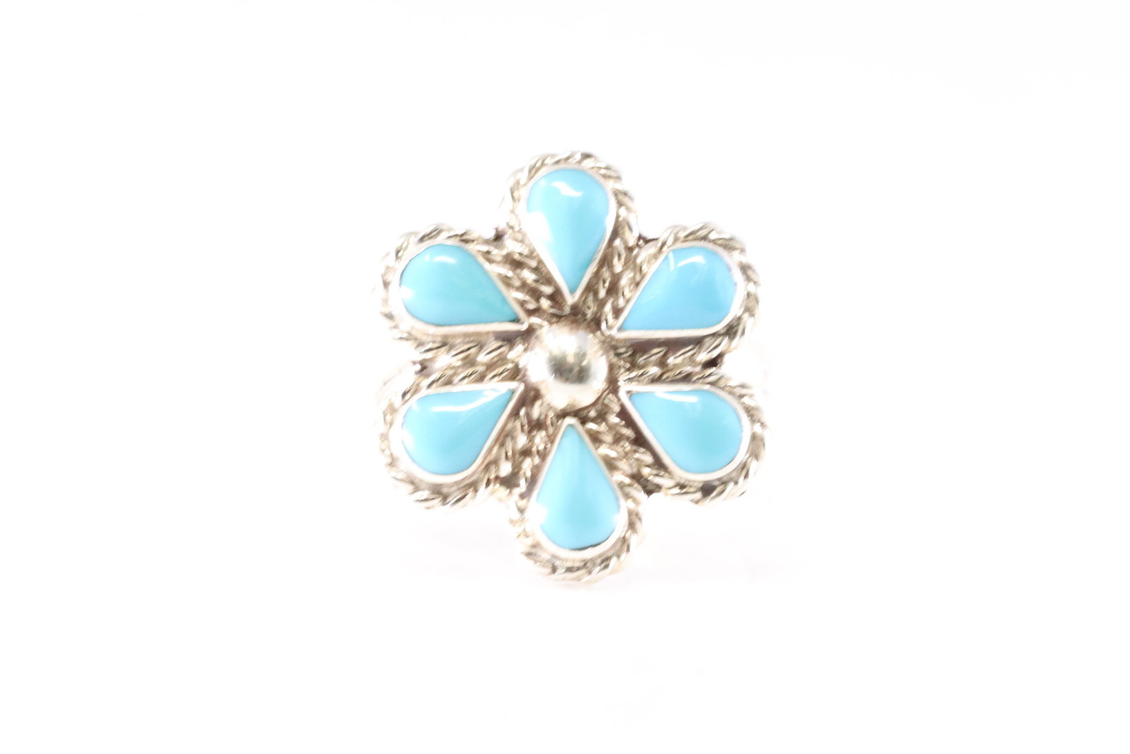 Native America Zuni Sterling Silver Turquoise Ring By GD.: This is a Native America Zuni Sterling Silver Turquoise Ring By GD. Stamp GD. Ring Size: 7.50.