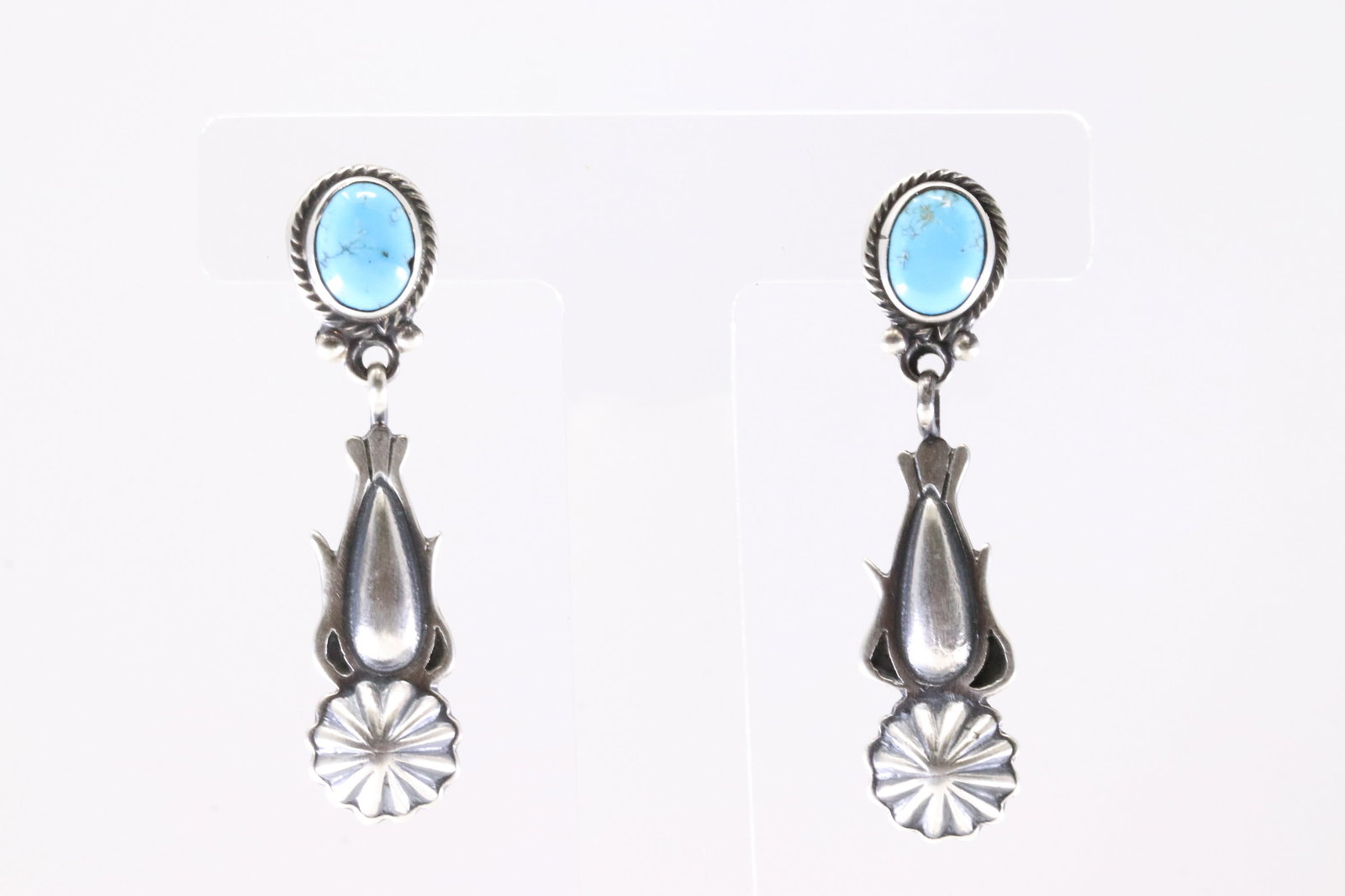 America Sterling Silver Turquoise Post Dangling Earring's. (1 of 4)