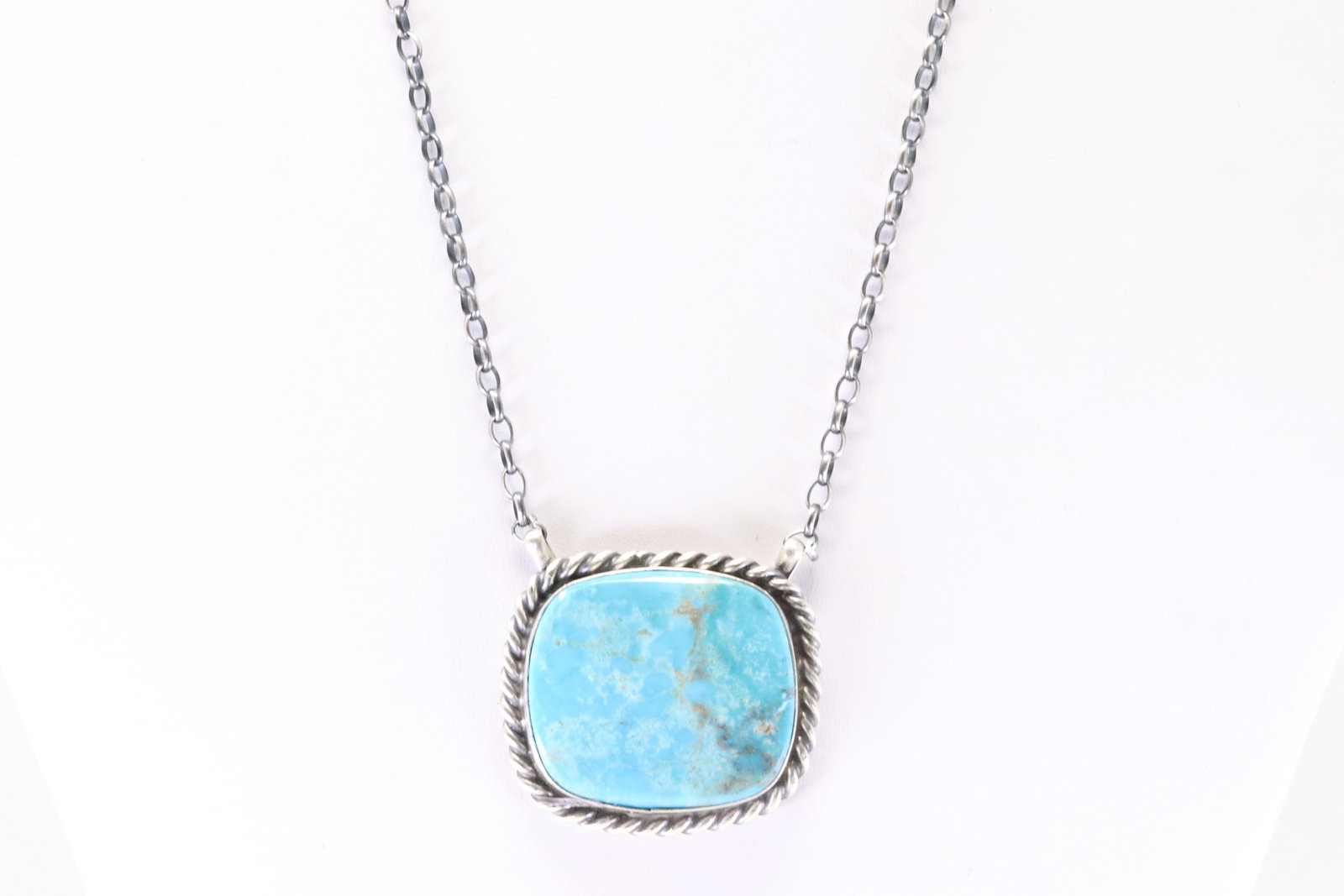 Native America Navajo Sterling Silver Kingman Turquoise Necklace By Lewistus Silver. (1 of 4)