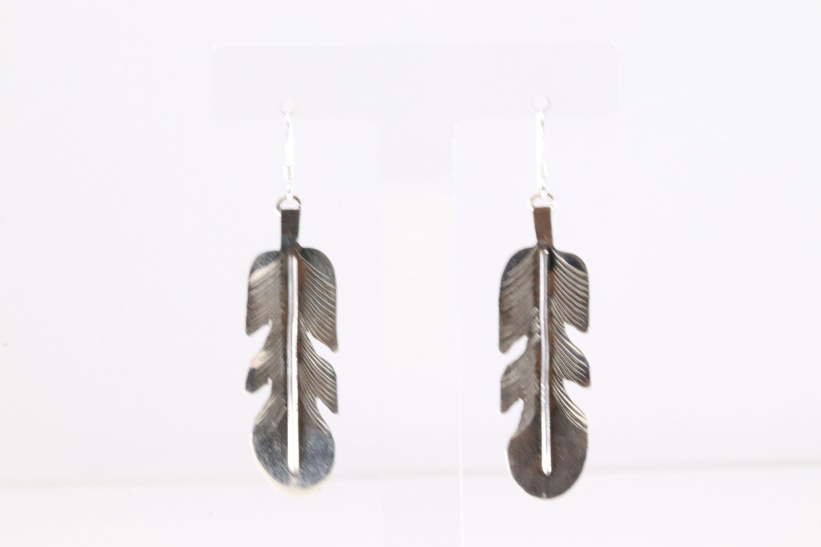 Native America Navajo Sterling Silver Stamp Feather Dangling Earring's By Aaron Davis. (1 of 4)