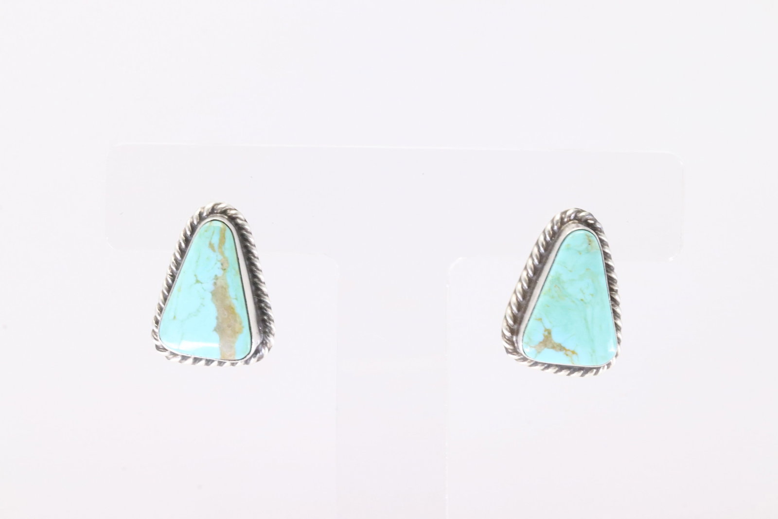 Native America Navajo Sterling Silver Kingman Turquoise Post Earring's By Chassity Belone. (1 of 4)