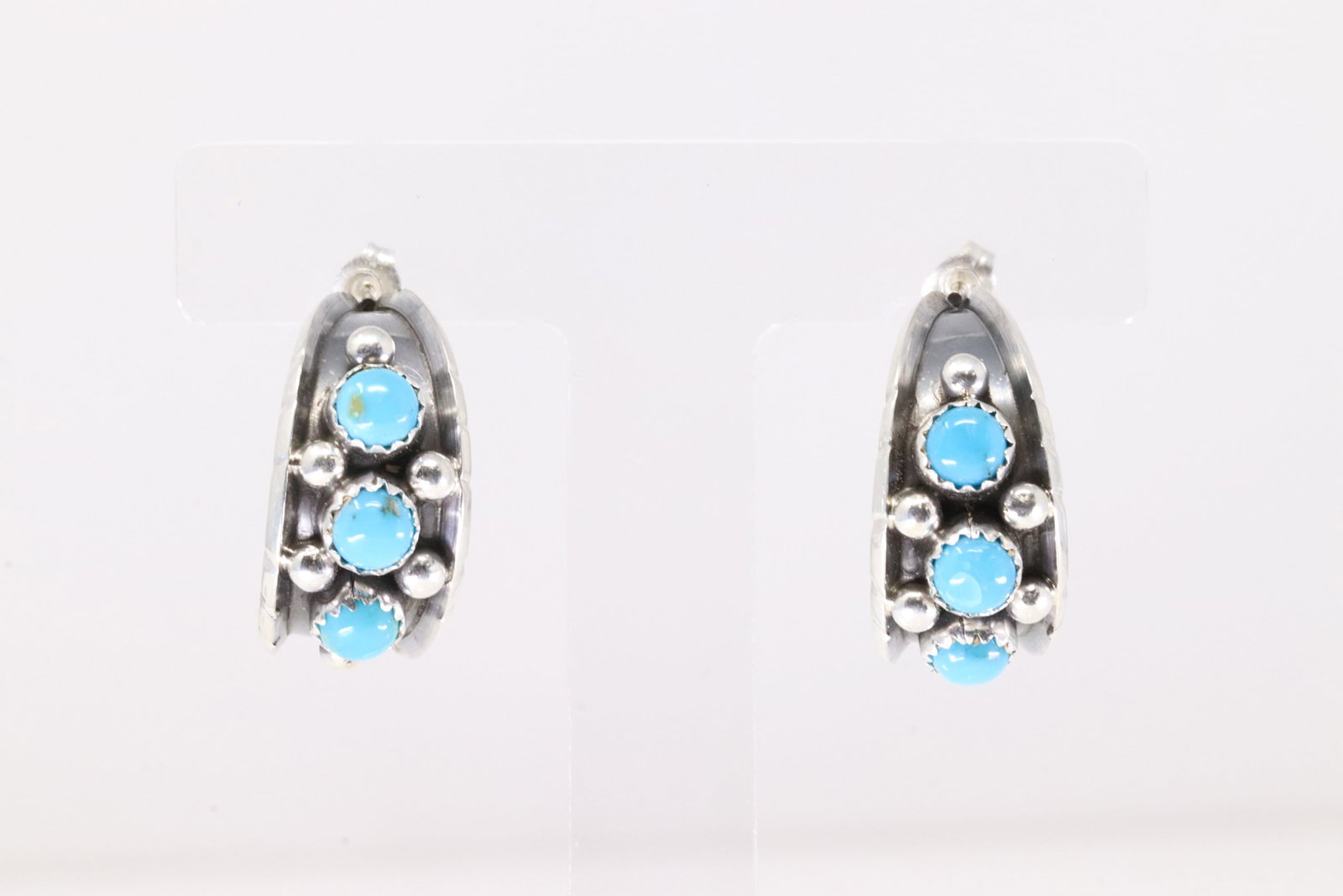 Native America Navajo Sterling Silver Kingman Turquoise Hoop Earring's By Reed Charley. (1 of 4)