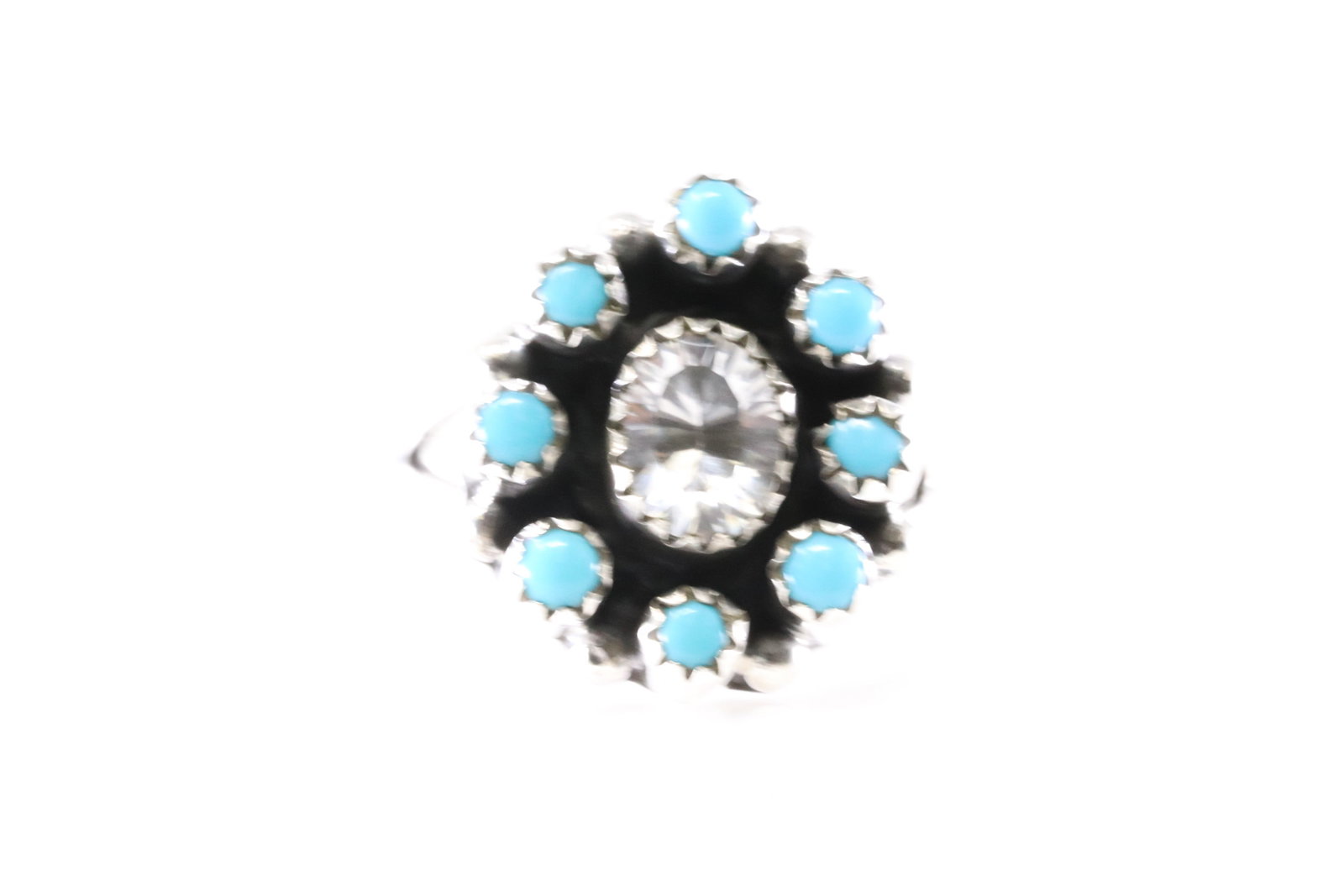 Native America Navajo Sterling Silver Cubic Zirconia & Turquoise Ring By AM. From R.B Company. (1 of 4)