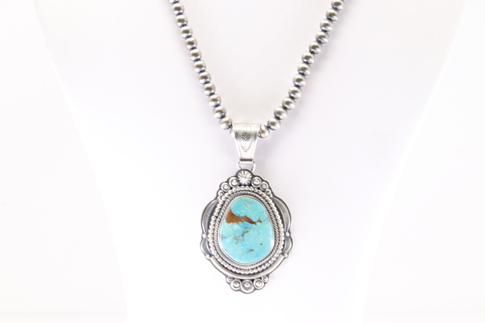 Native America Navajo Sterling Silver Turquoise Pendant By Wallace Jr White Machine Made Stearling (1 of 4)