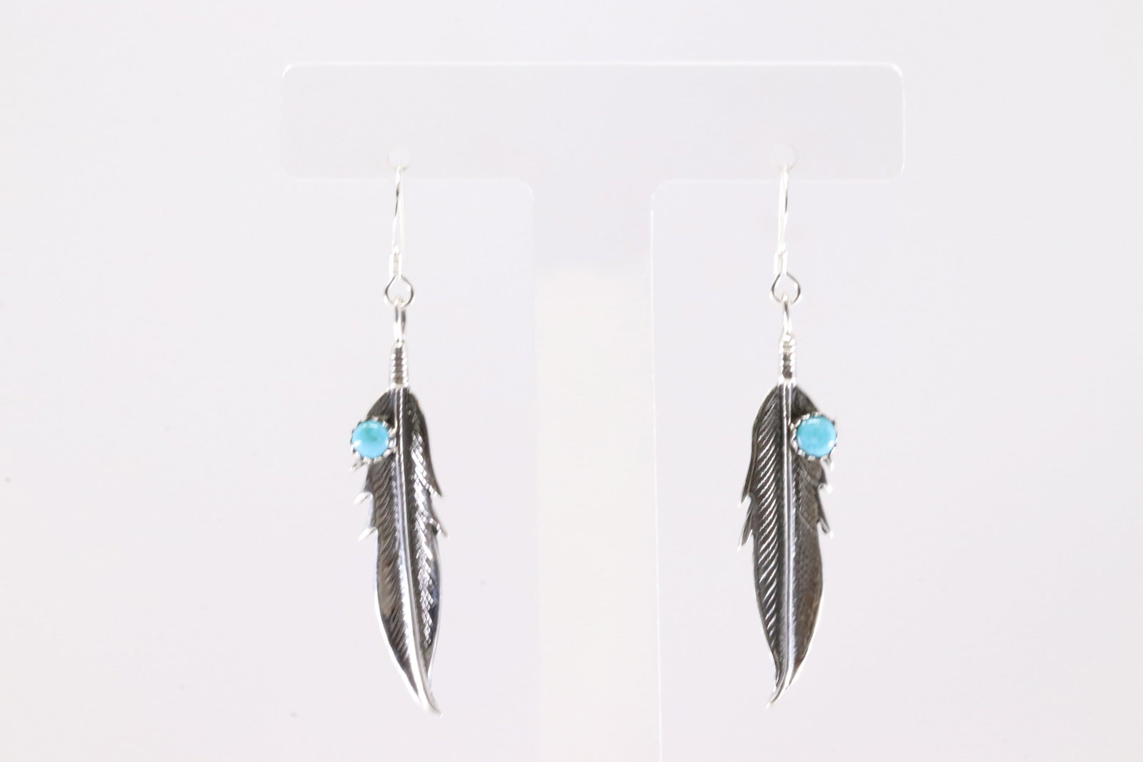 America Sterling Silver Turquoise Dangling Feather Dangling Earring's. (1 of 4)