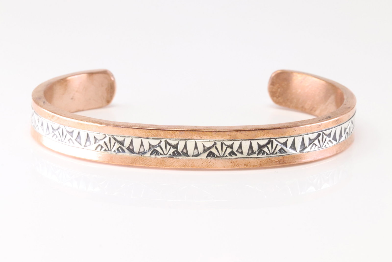 Native America Copper Sterling Silver Stamped Bracelet Cuff By Wylie Secatero. (1 of 4)