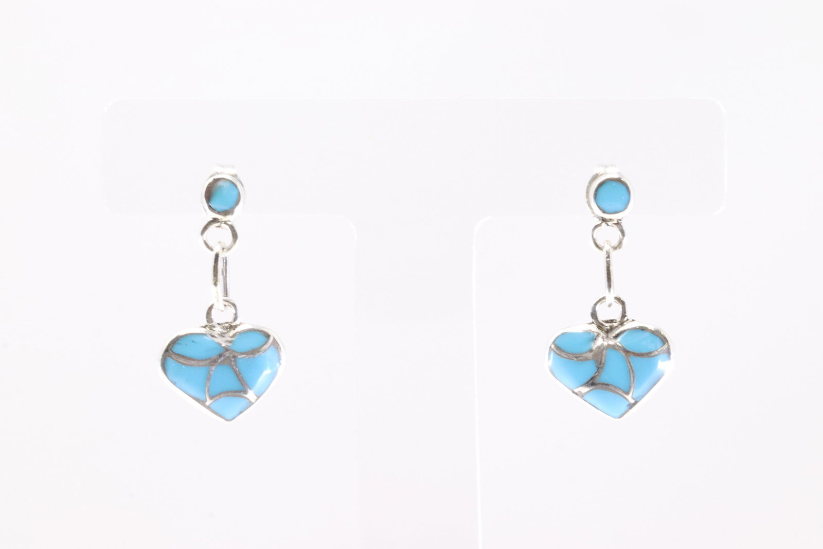 America Sterling Silver Turquoise Inlay Post Dangling Earring's. (1 of 3)