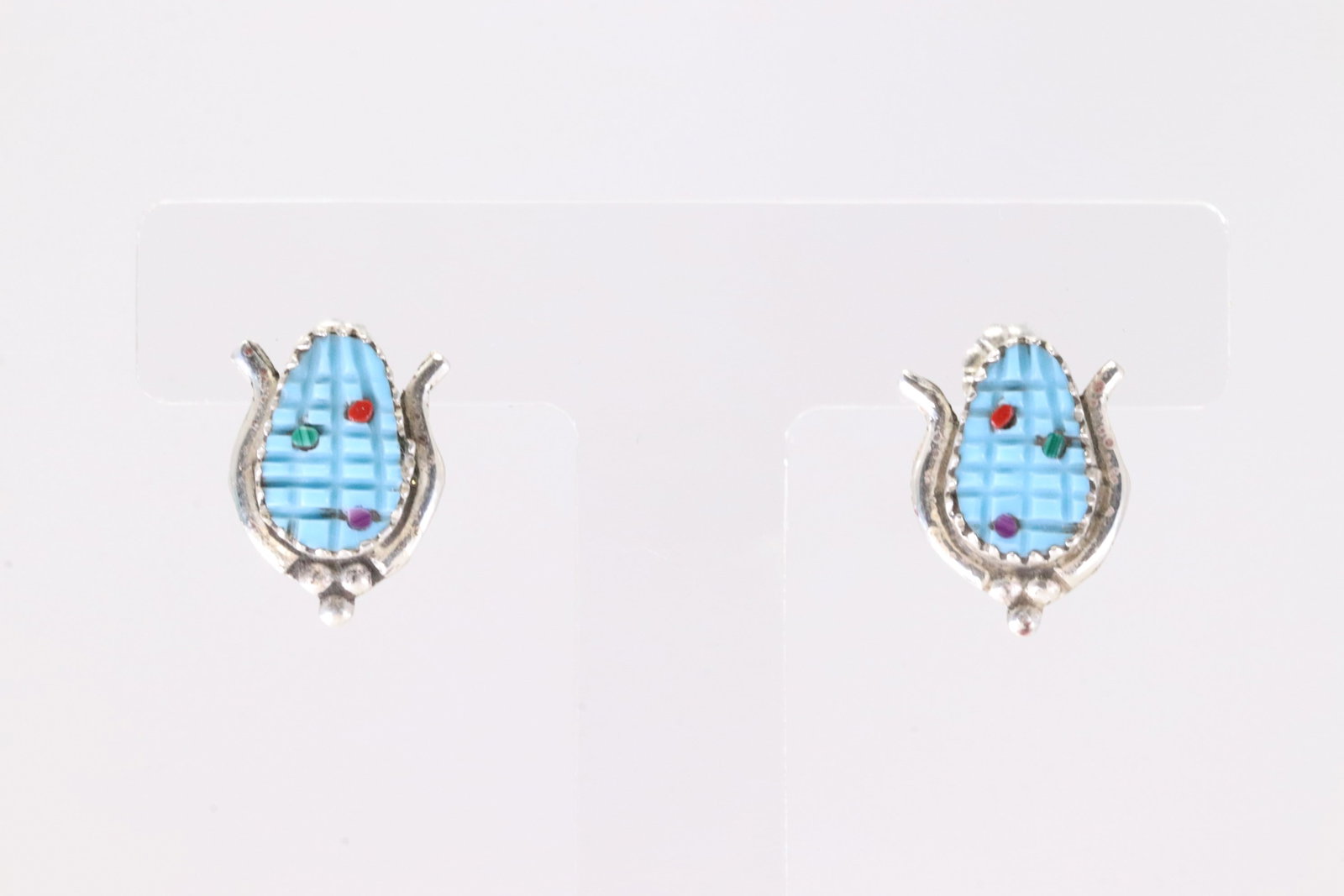 Native America Navajo Sterling Silver Multi-Color Corn Post Earring's By Tracy Bowekaly. (1 of 4)