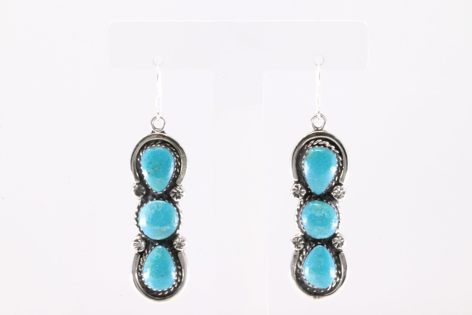 Native America Navajo Sterling Silver Turquoise Dangling Earring's By Maria Bahe. From R.B Company. (1 of 4)