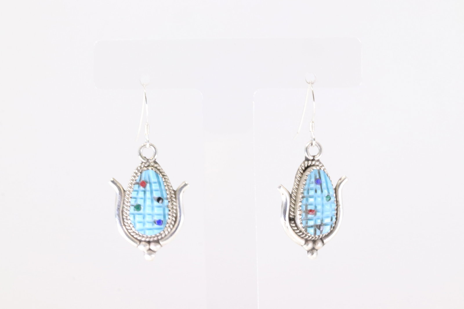 Native America Zuni Sterling Silver Turquoise Dangling Earring's By TEB.: This is a Native America Zuni Sterling Silver Turquoise Dangling Earring's By TEB. Stamp TEB.