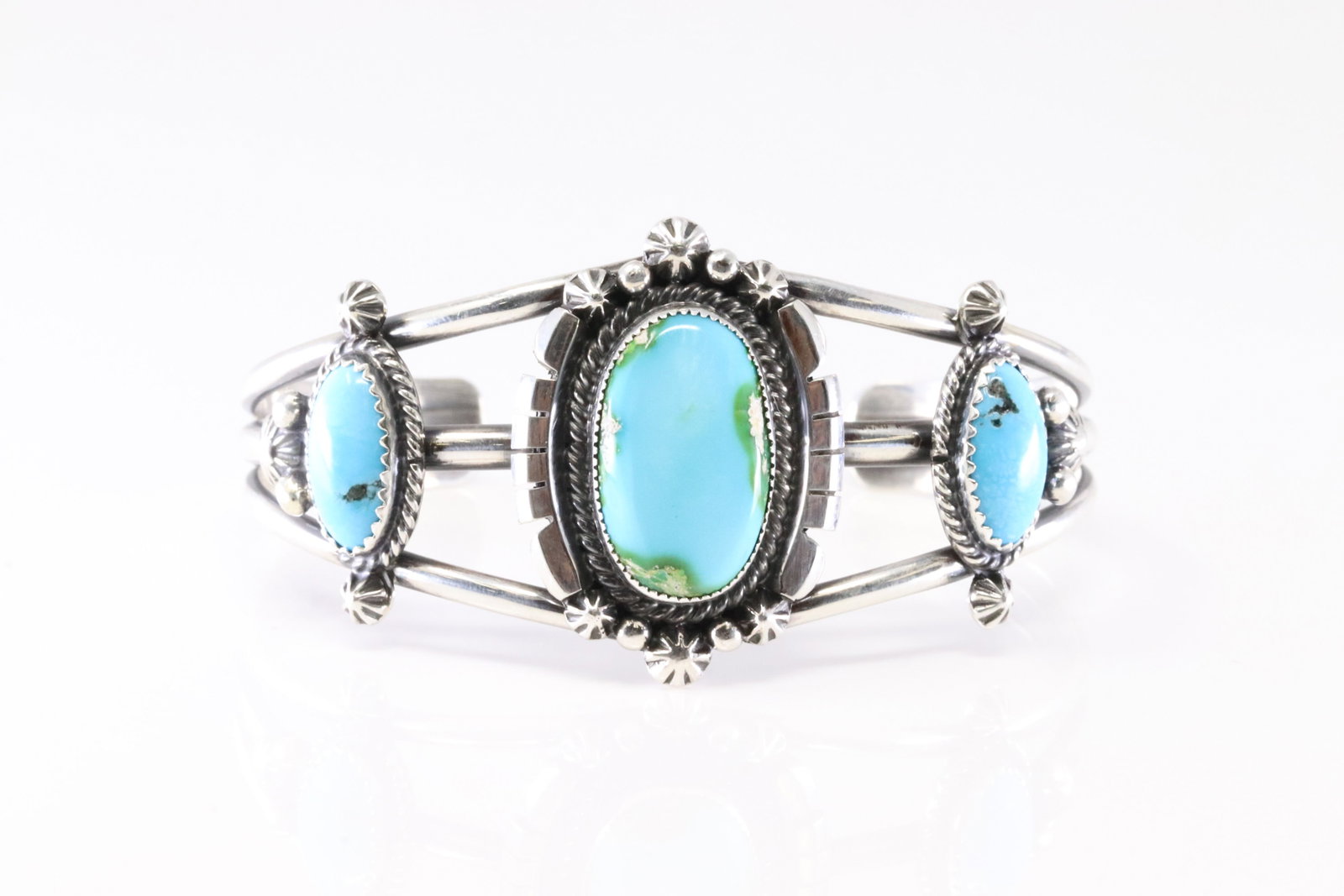 Native America Navajo Sterling Silver Sonora Gold Turquoise Bracelet Cuff By SY. (1 of 4)