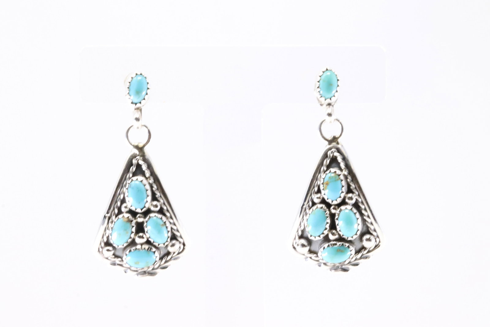Native America Navajo Sterling Silver Kingman Turquoise Post Dangling Earring's By Melvin Chee. (1 of 4)