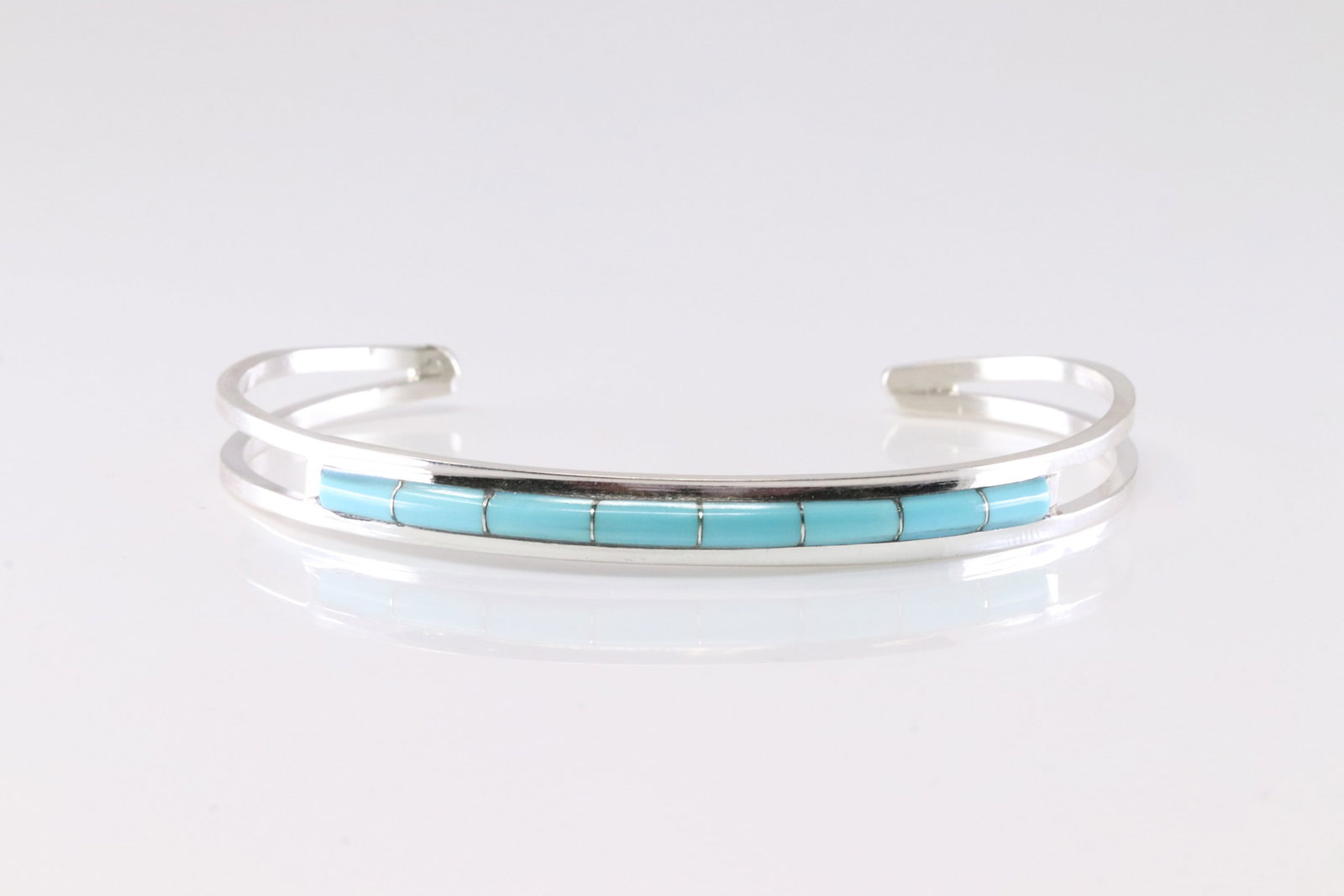 Native America Navajo Sterling Silver Turquoise Inlay Bracelet Cuff By A.L.W. (1 of 4)