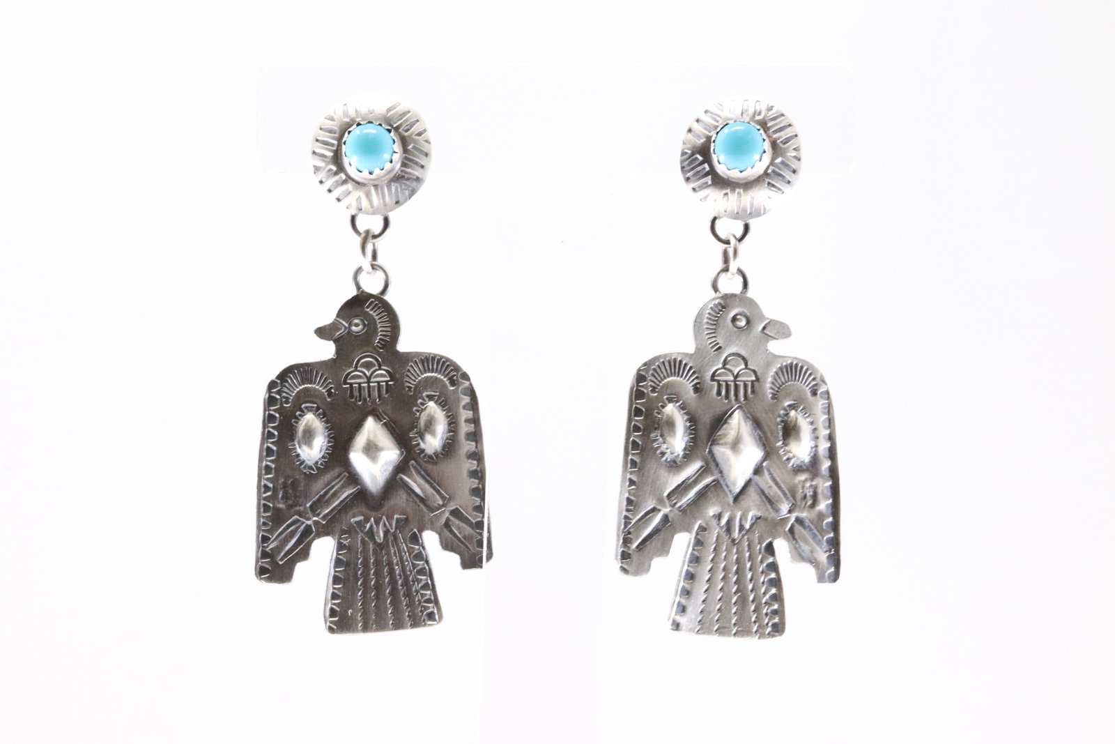 Native America Navajo Sterling Silver Turquoise Thunderbird Post Dangling Earring's By Gabriela (1 of 4)