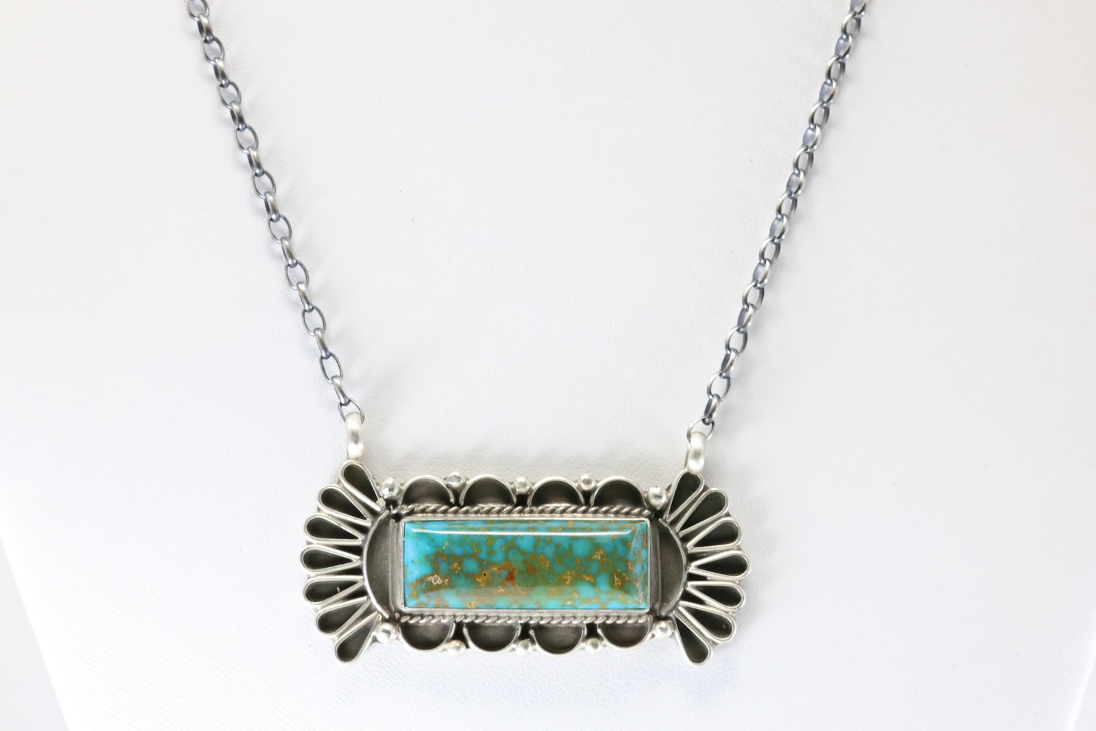 Native America Navajo Sterling Silver Kingman Turquoise Necklace By Gerildine James. (1 of 4)