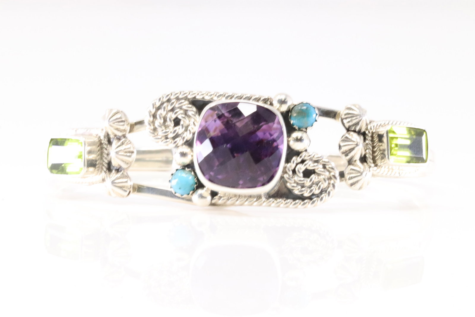 Native America Navajo Sterling Silver Amethyst & Turquoise Bracelet Cuff By Emerson Delgarito. From (1 of 4)
